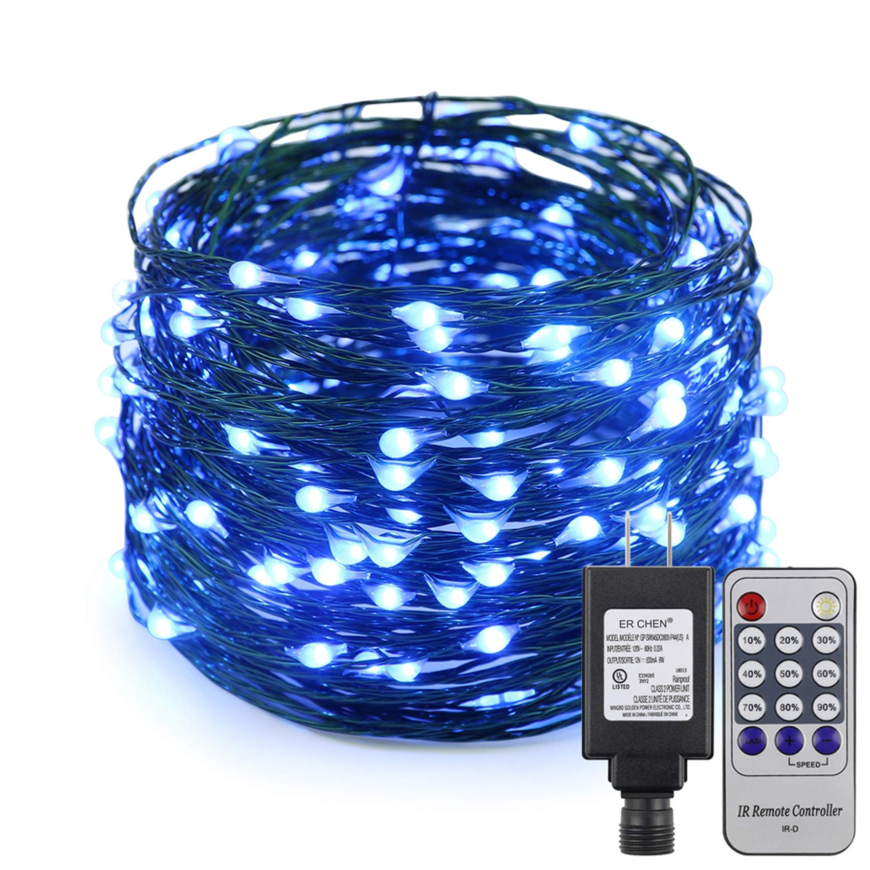 300 LED Fairy String Lights 99ft - Waterproof Indoor & Outdoor Decorative Lighting with Green Copper Wire for Bedroom, Patio, Garden, Christmas Tree - Perfect for Parties, Weddings & Holiday Decor (Blue)