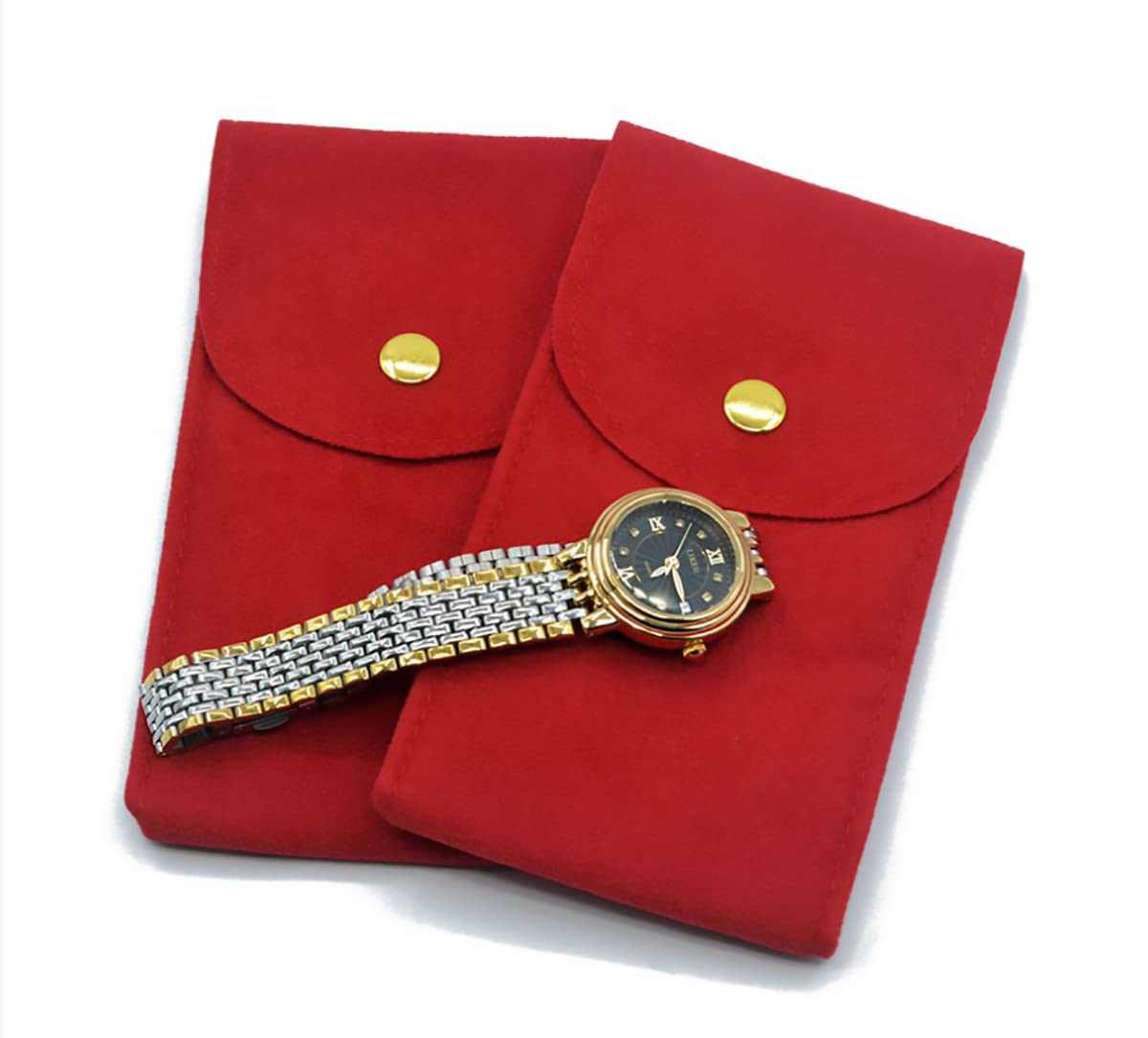 Premium Velvet Watch Pouch & Travel Case - Portable Watch Roll Storage Organizer for Men & Women | Protective Watch Box Pouch (Red) - Perfect for Travel, Daily Use & Watch Collection Display