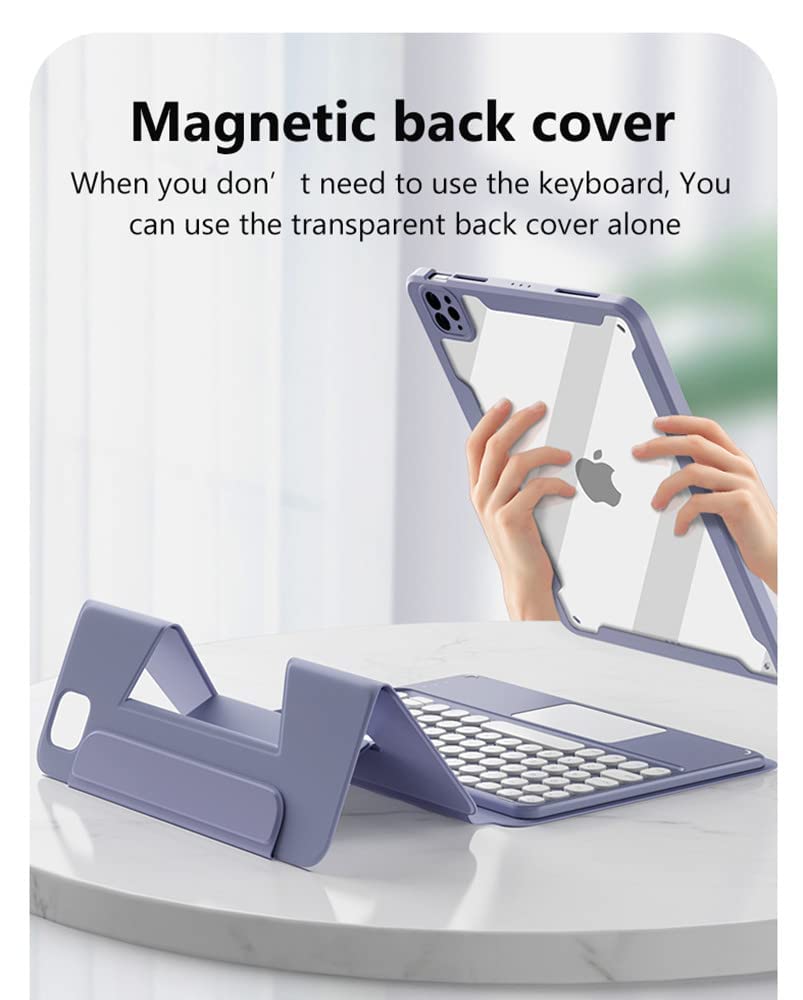 Wireless Bluetooth Keyboard Case for iPad 9/8/7/Air 3/Pro 10.5 with Pencil Holder & Detachable Magnetic Back Cover - Slim Protective Trackpad Keyboard in Lavender Purple | Perfect for Work, Study & Travel