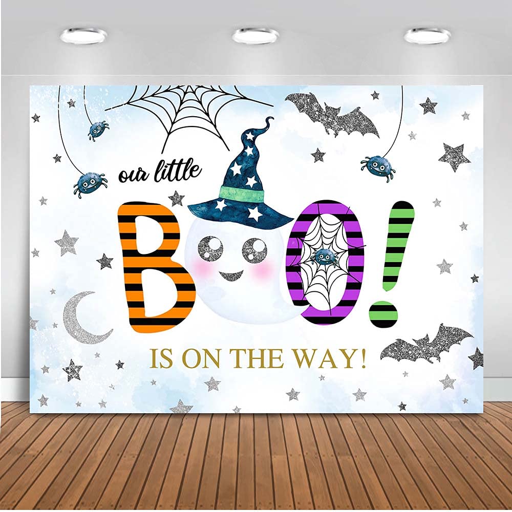 Halloween Baby Shower Backdrop - 'Our Little Boo is on The Way' Photo Background for Spooktacular Boy's Baby Shower (5x3ft) | Perfect for Halloween Party Decorations, Photography Props & Themed Celebrations