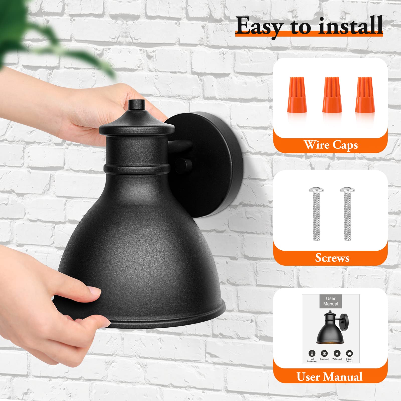 Brightever Outdoor Wall Sconce Lantern - Farmhouse Wall Mount Porch Light Fixture, Industrial Patio Exterior Barn Lighting with Matte Black Finish, E26 Socket Lamp for Garage Doorway Bathroom (2 Pack) - Perfect for Porch, Patio, Garden, and Outdoor Entryway Lighting