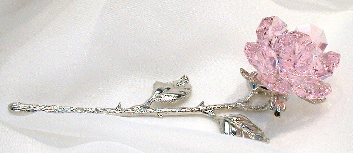 Bjcrystalgifts Swarovski Crystal Rose - Pink Artificial Flower for Home Decor, Wedding Centerpieces, Gift for Anniversary & Valentine's Day