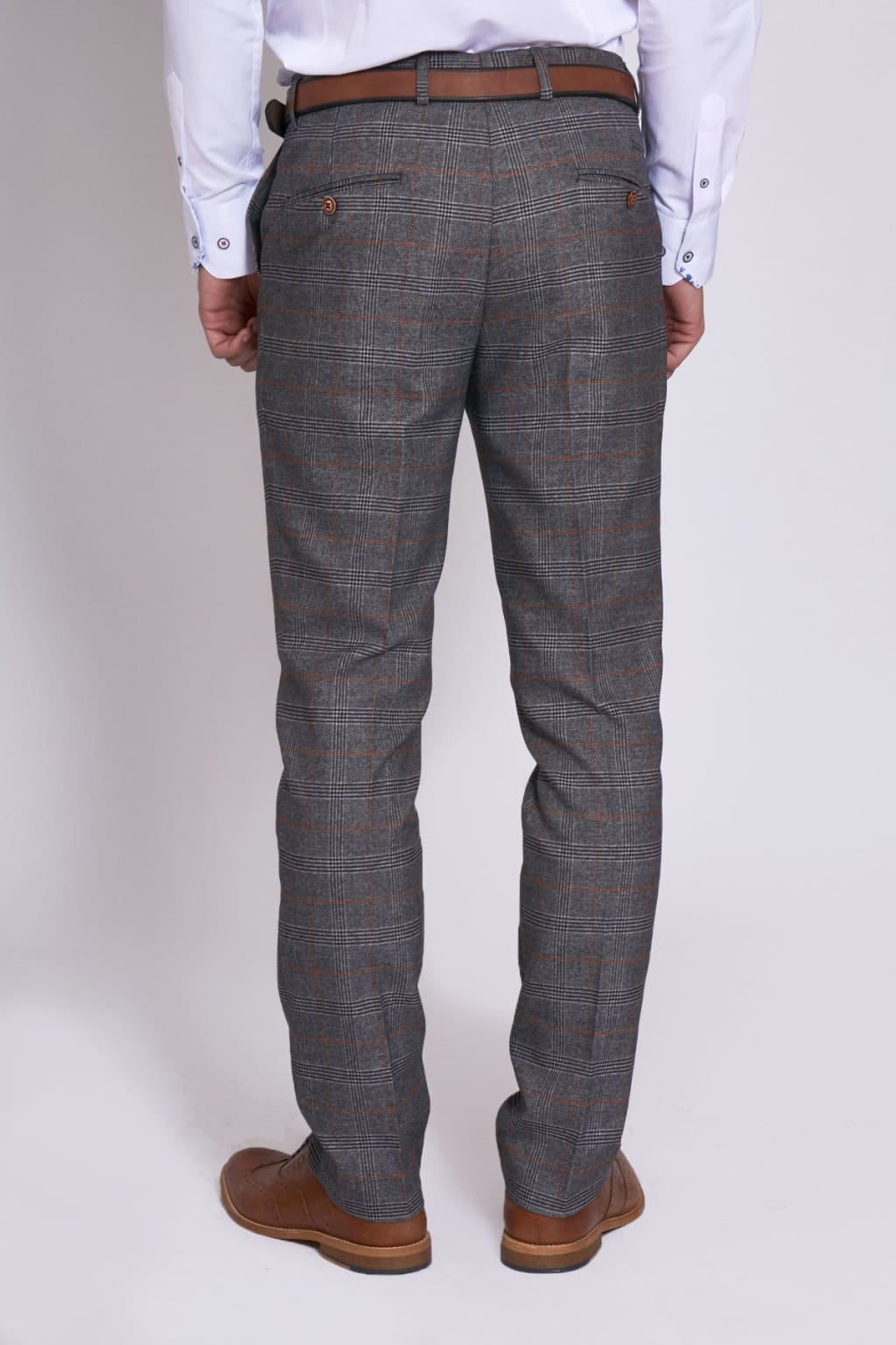 Marc Darcy Jenson Grey Check Trousers for Men - Classic Plaid Dress Pants for Office, Business & Formal Occasions