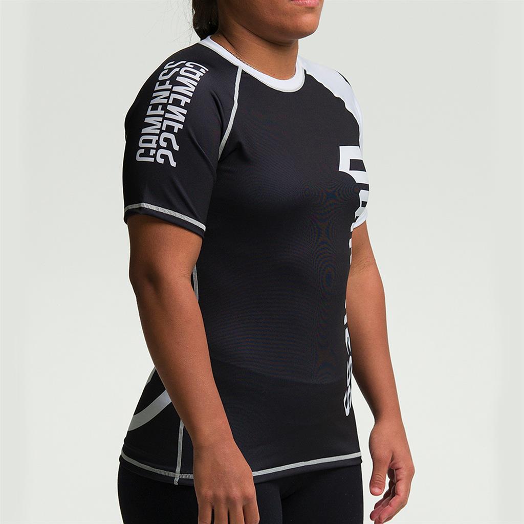 Gameness Women's Short Sleeve Pro Ranked Rash Guard - BJJ MMA Training, Grappling & No-Gi Jiu Jitsu Competition Wear