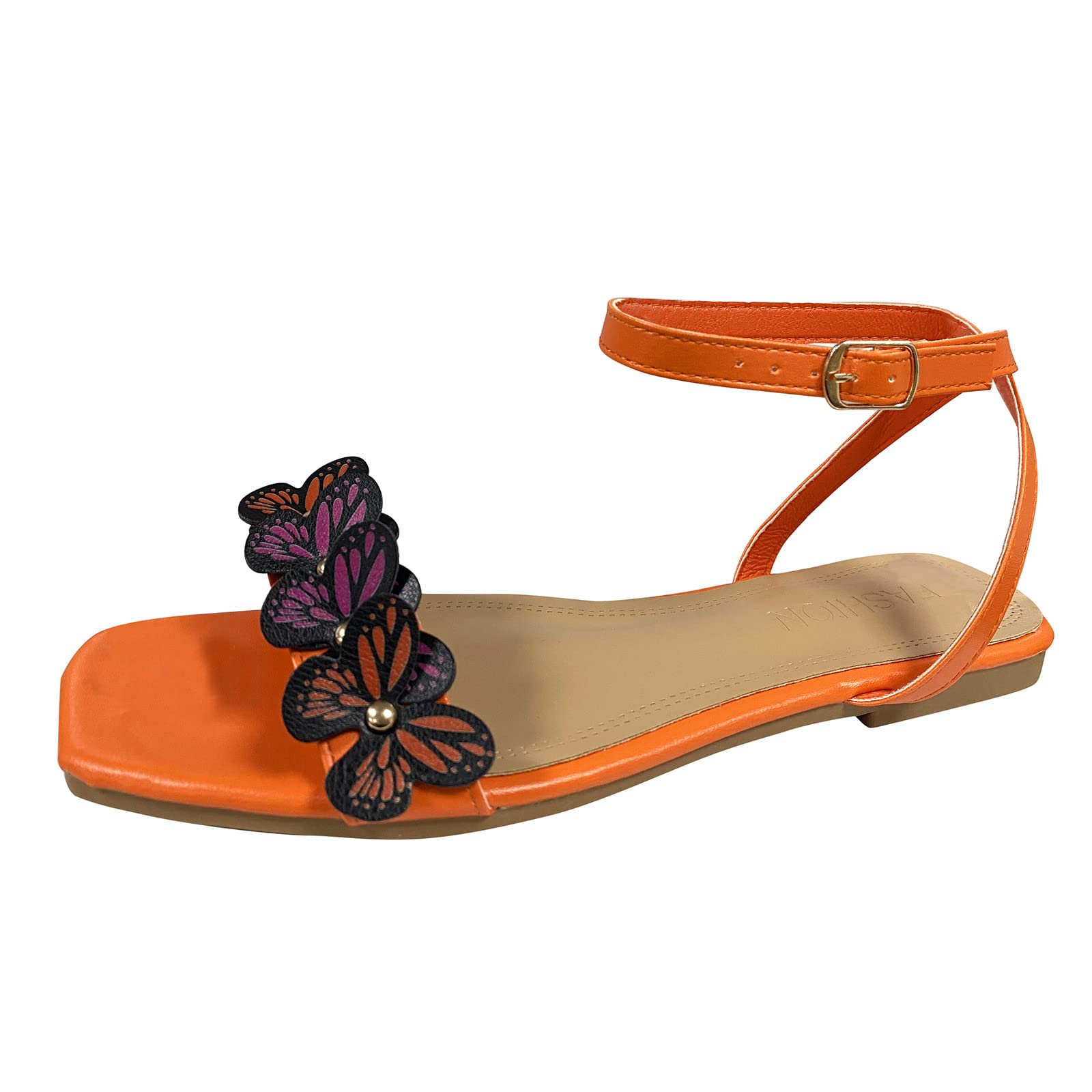 Women's Summer Fashion Butterfly Decor Open Toe Roman Buckle Sandals - Comfortable Casual Beach Walking Shoes for Outdoor & Vacation