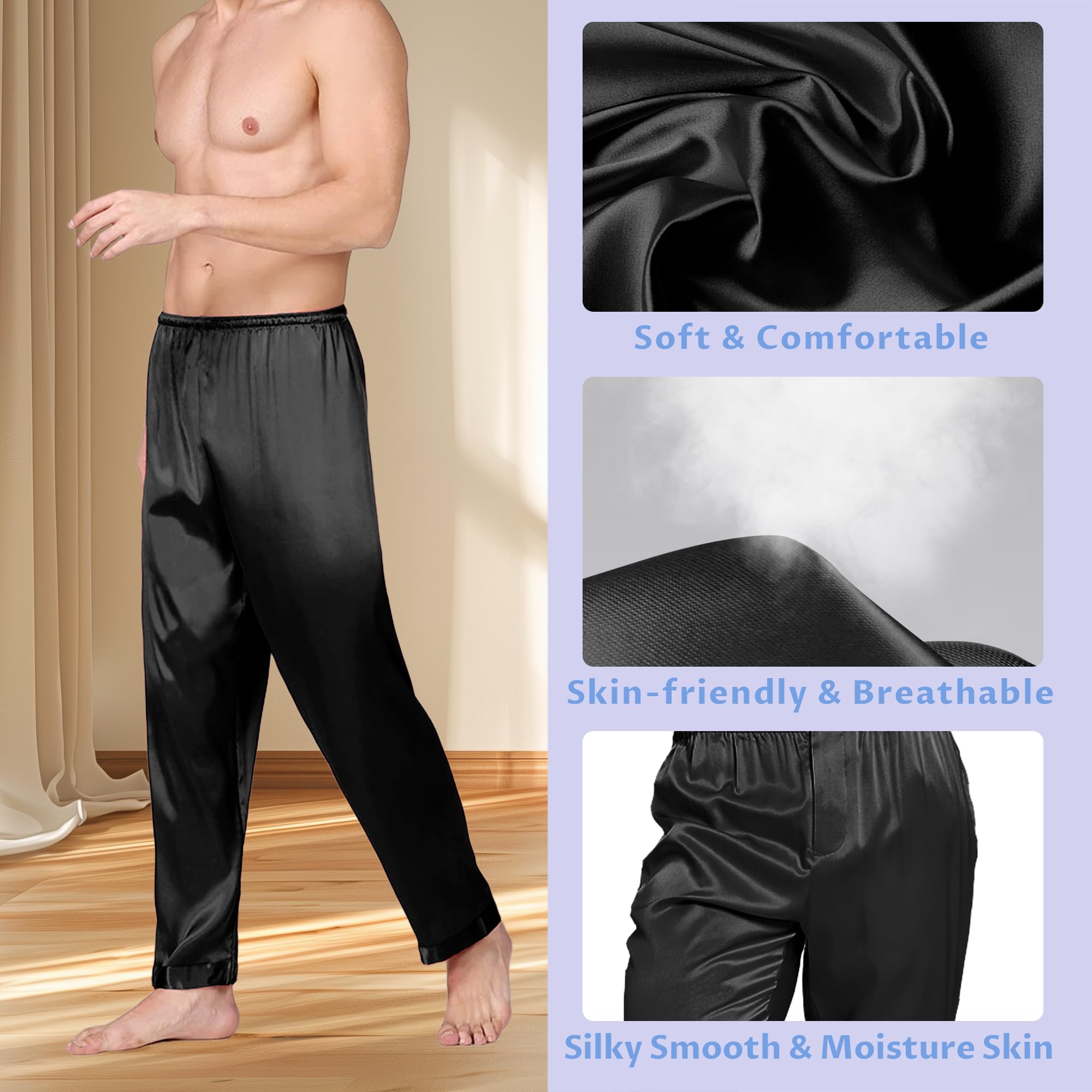 Premium 100% Mulberry Silk Pajama Pants for Men - Luxury Sleepwear & Loungewear for Comfortable Nights & Relaxing at Home - Soft Silk Pj Bottoms for Sleeping, Yoga & Spa Days