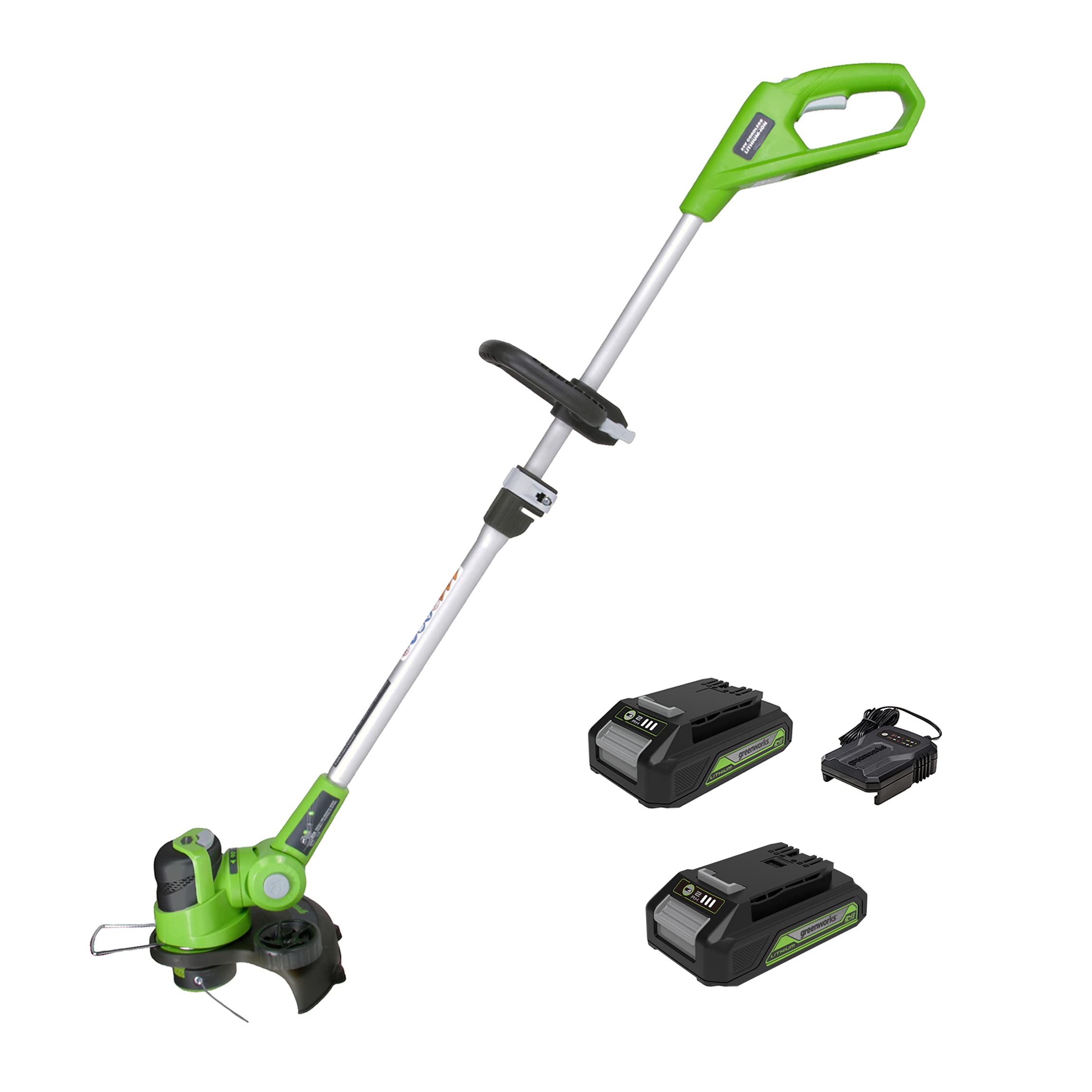 Greenworks 12-Inch 24V Cordless String Trimmer with (2) 2.0AH Batteries & Charger - Lightweight Electric Weed Eater for Lawn Edging & Yard Maintenance