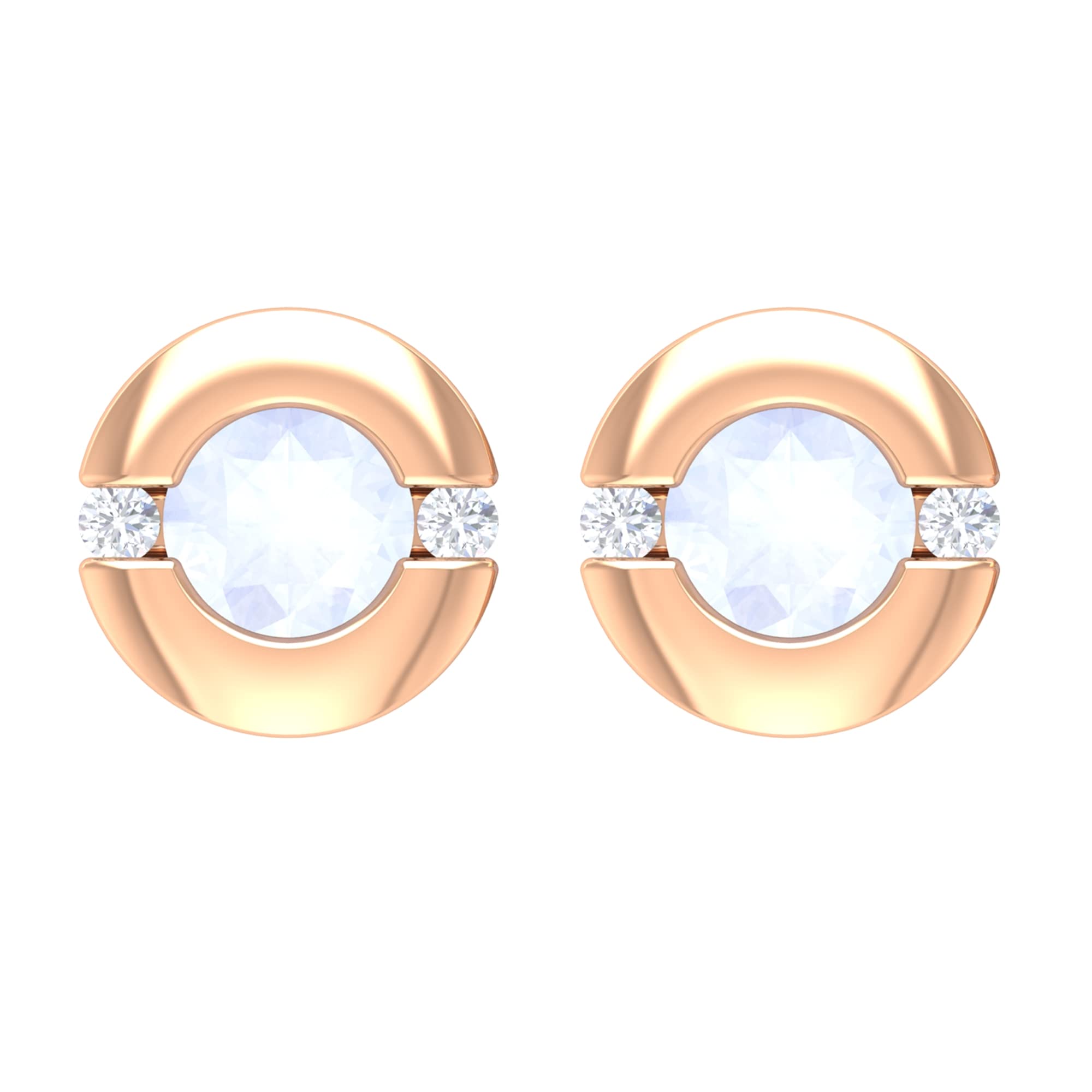 0.75 CT Moonstone and Diamond Stud Earrings - 4mm Solitaire Screw Back Earrings - 14K Solid Gold Minimalist Jewelry - Perfect for Weddings, Anniversaries & Everyday Elegance
