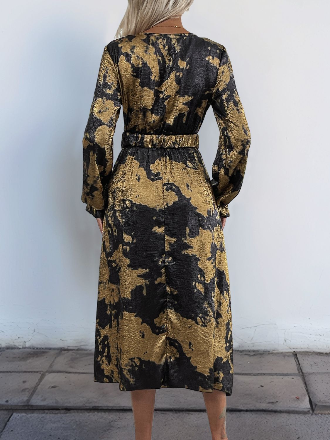Elegant Classic Long Sleeve Midi Dress for Women - Vintage Flowy A-Line Dress with Belt - Perfect for Fall/Winter, Office Wear, Date Night & Special Occasions