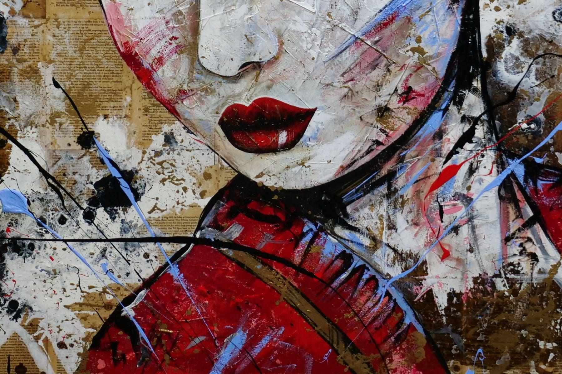 140cm x 100cm Sakura Blue Geisha Abstract Realism Canvas Art Painting - Perfect for Book Club Decor, Living Room Wall Art & Japanese Theme Home Decoration