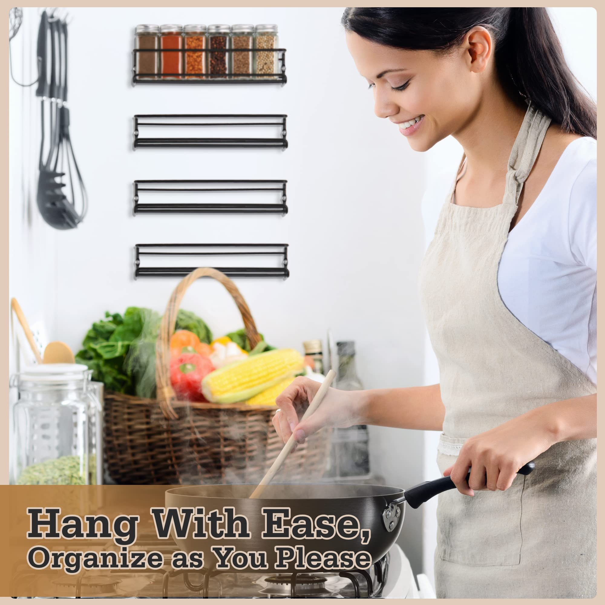 Space Saving Wall Mount Spice Rack Organizer - 4 Tier Kitchen Spice Shelf for Seasoning Jars & Bottles - Perfect for Small Kitchens, Pantries & RV Cooking Spaces