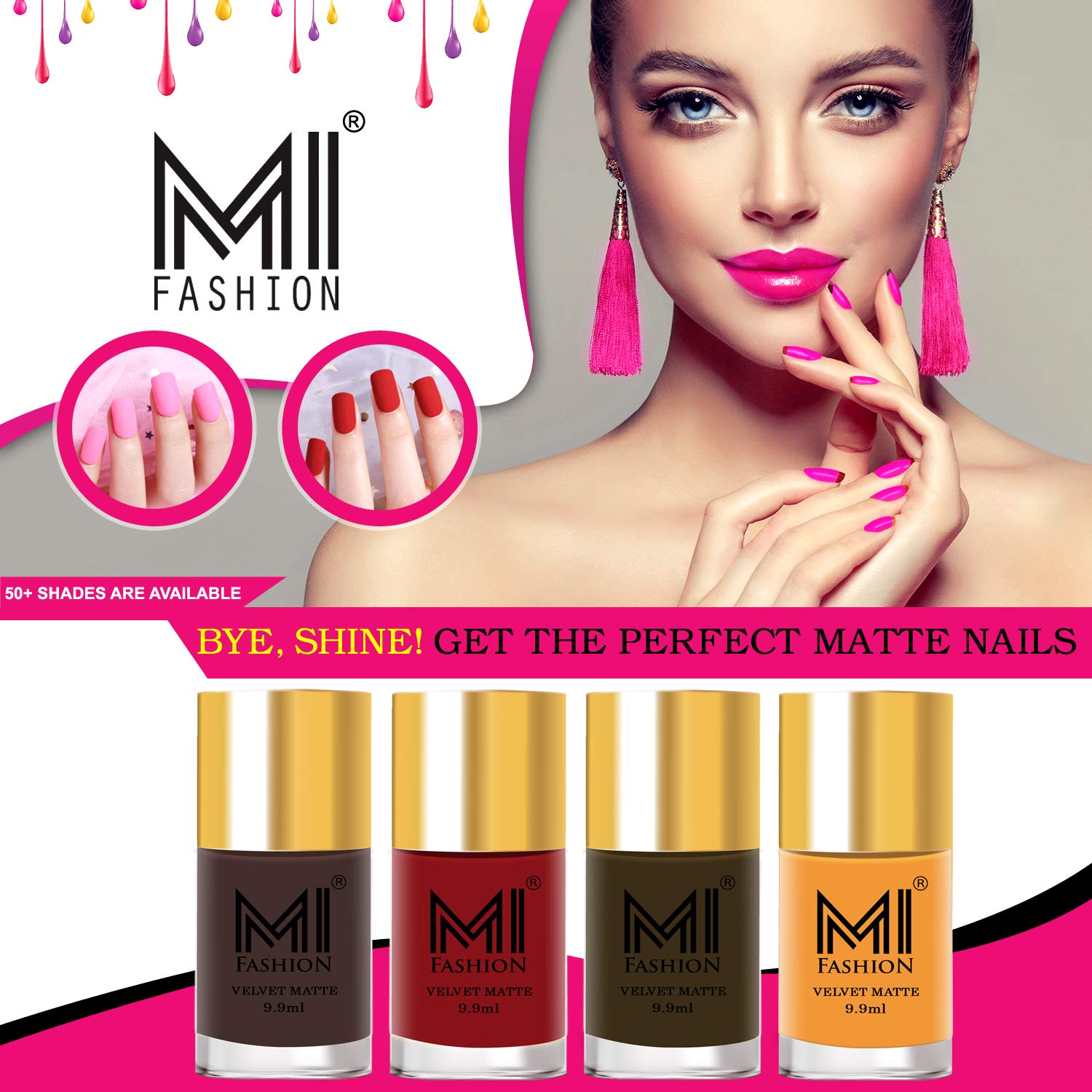 MI FASHION Velvet Matte Nail Polish Set - 4 Trendy Colors (9.9ml) Coffee, Tomato Red, Olive Brown, Saffron Orange - Long Lasting Vegan Nail Enamel for Women | Perfect for Fall Nails, Date Night, Office Look & Special Occasions
