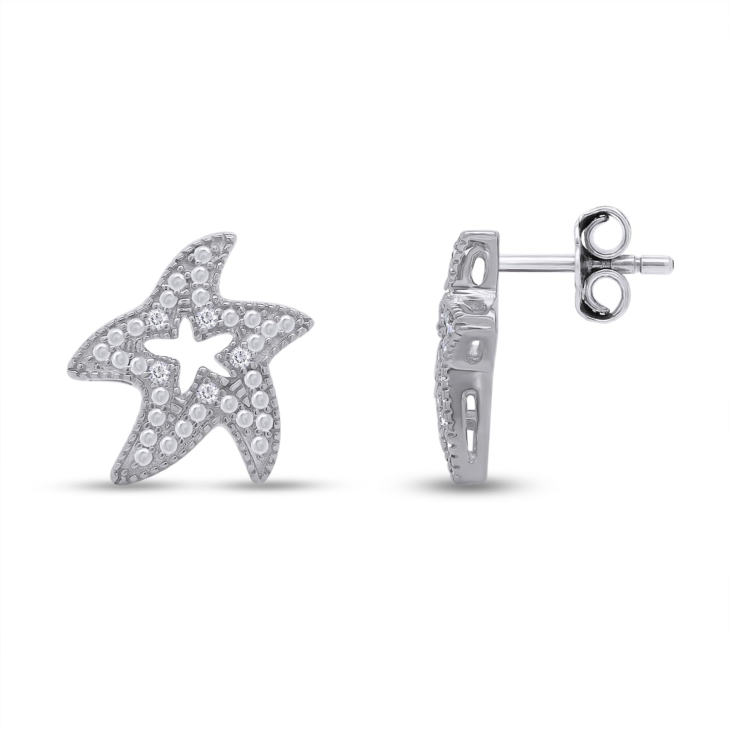 14K Gold Plated 925 Sterling Silver Diamond Accent Starfish Stud Earrings for Women | Valentine's Day Gift for Her | Perfect for Beach Vacations, Summer Outfits & Romantic Occasions
