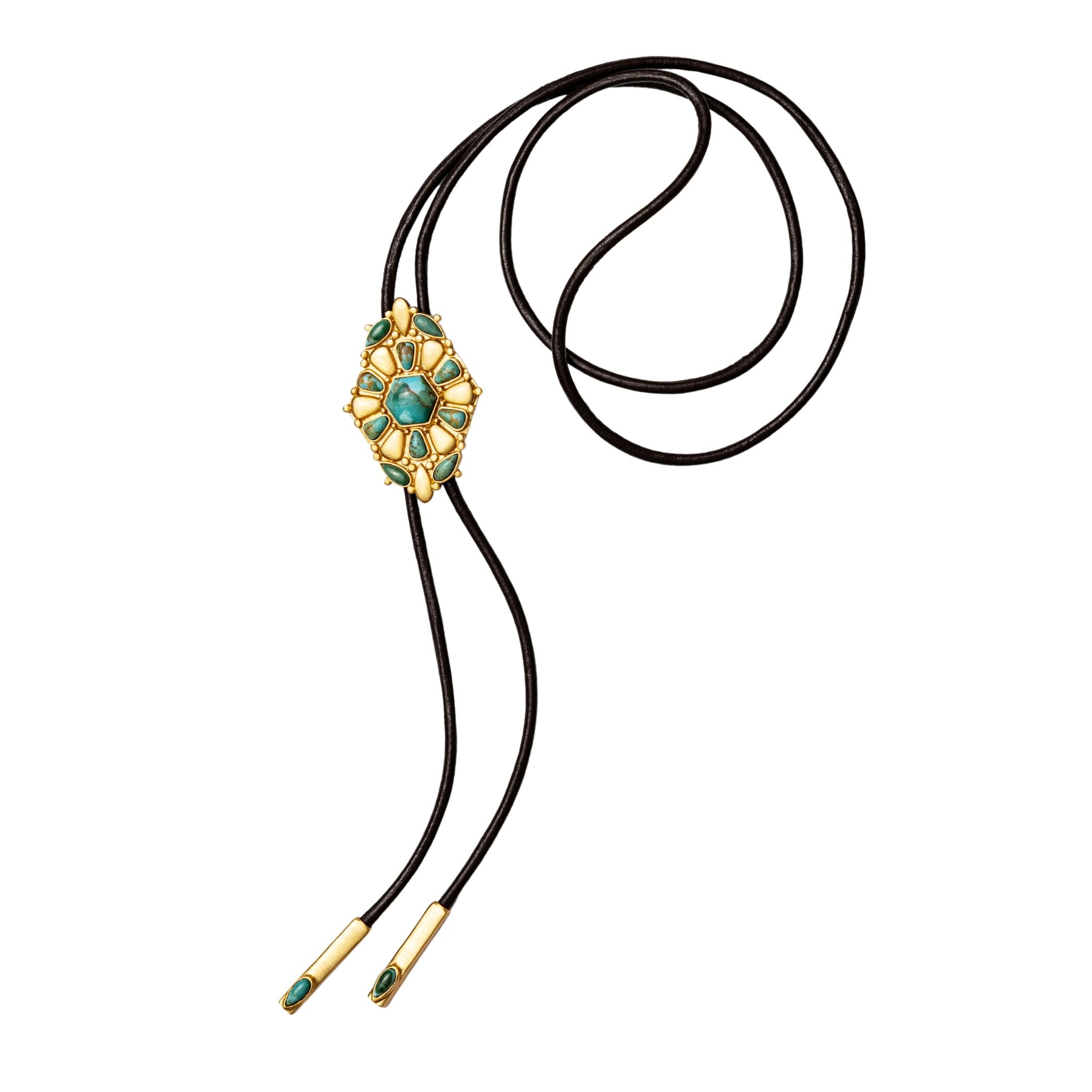 Handcrafted Desert Ridge Turquoise Bolo Tie for Men - Western Style Adjustable Leather Cord Necklace - Perfect for Cowboy, Rodeo, and Western Fashion Events