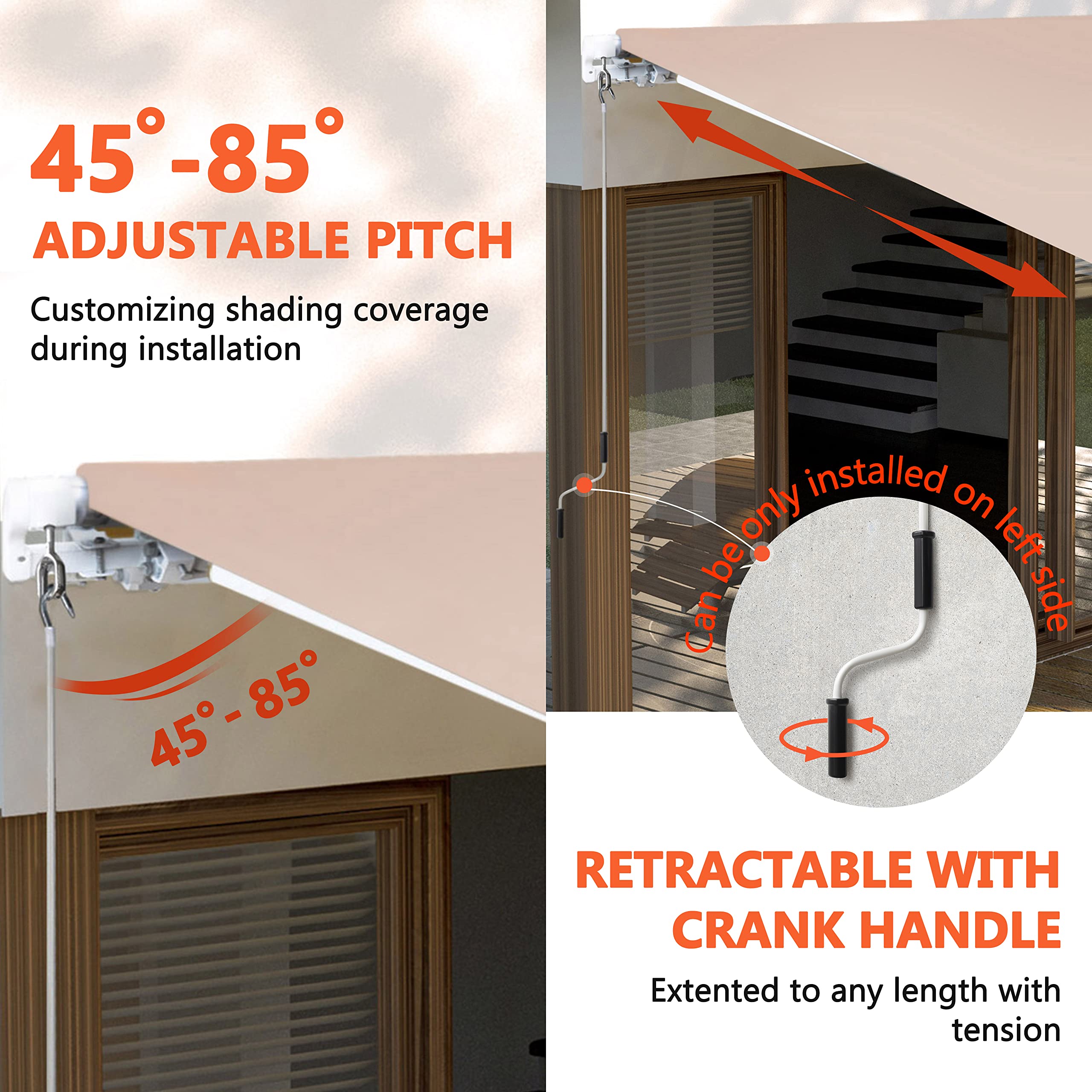 VEIKOU 8' x 7' Patio Awning with Adjustable Canopy - Aluminum Frame Sun Shade Shelter for Deck, Garden, Porch - Beige Outdoor Canopy for Relaxation & Backyard Parties