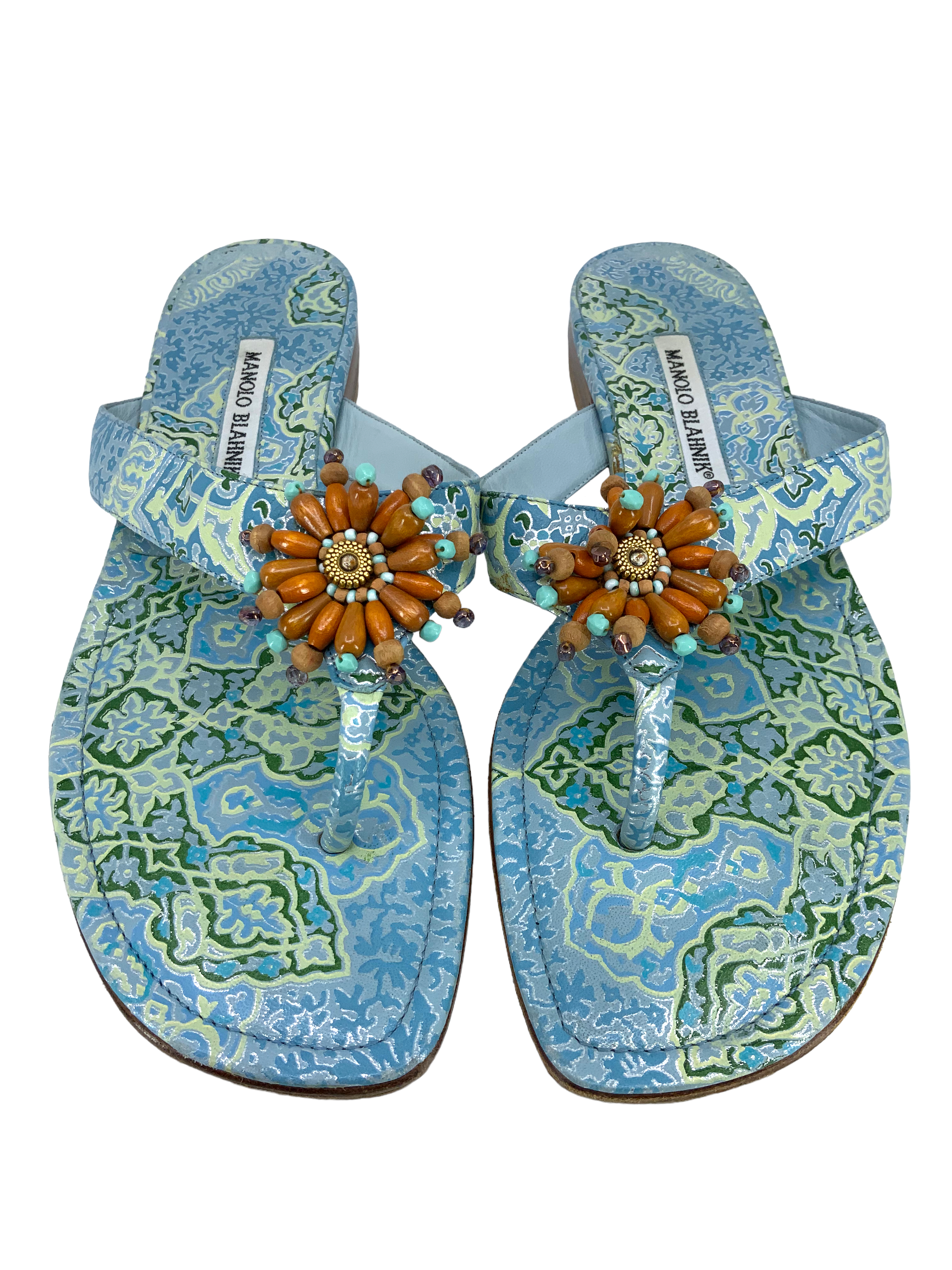 Manolo Blahnik Floral Print Thong Sandals for Women - Size 11 | Comfortable Summer Beach Flip Flops | Perfect for Vacation, Poolside & Casual Outings
