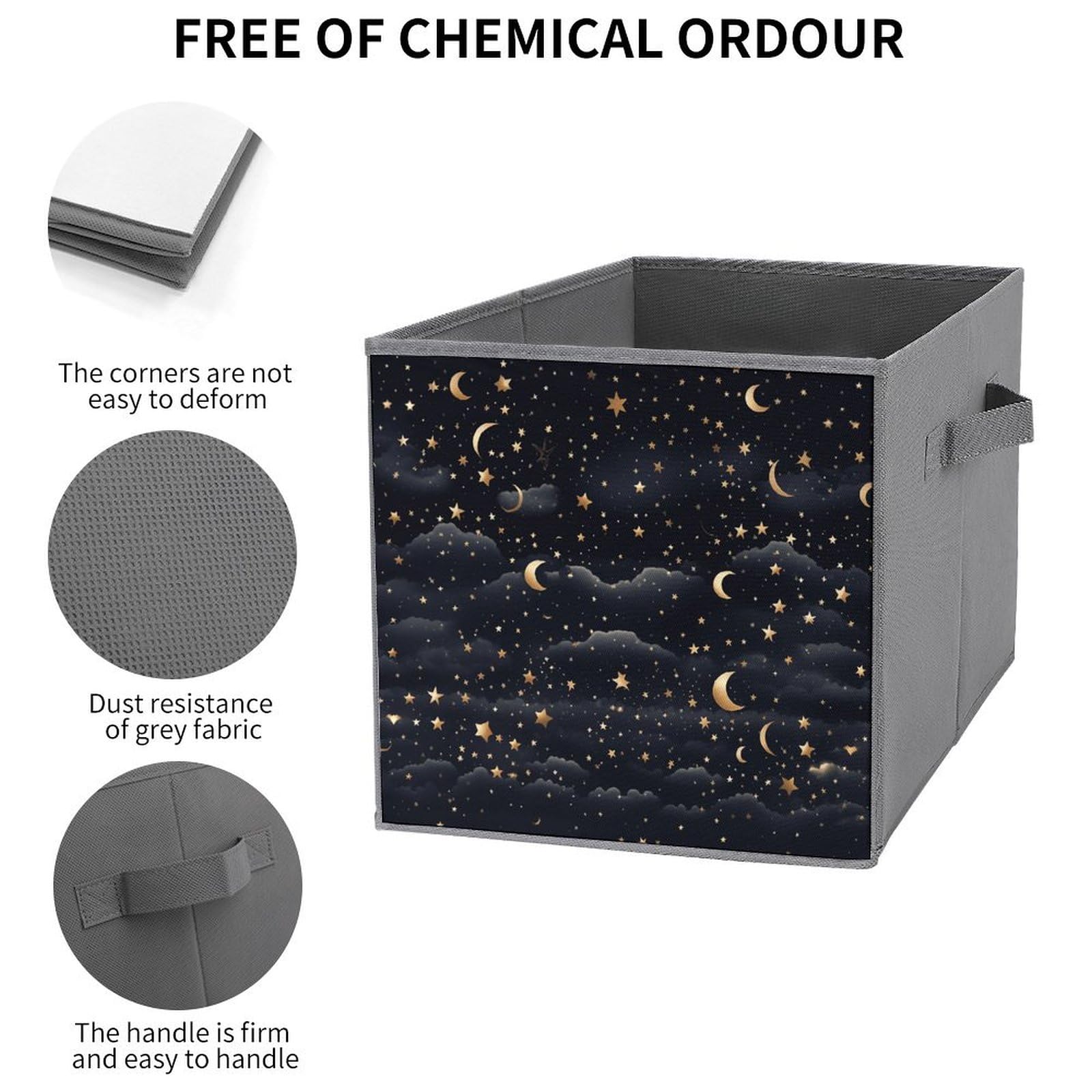 2PCS Collapsible Storage Bins with Dual Handles - Foldable Fabric Storage Baskets Organizer Cubes with Stars & Moon Pattern for Clothes, Toys, Home Organization - Perfect for Bedroom, Closet, Nursery & Office Storage Solutions