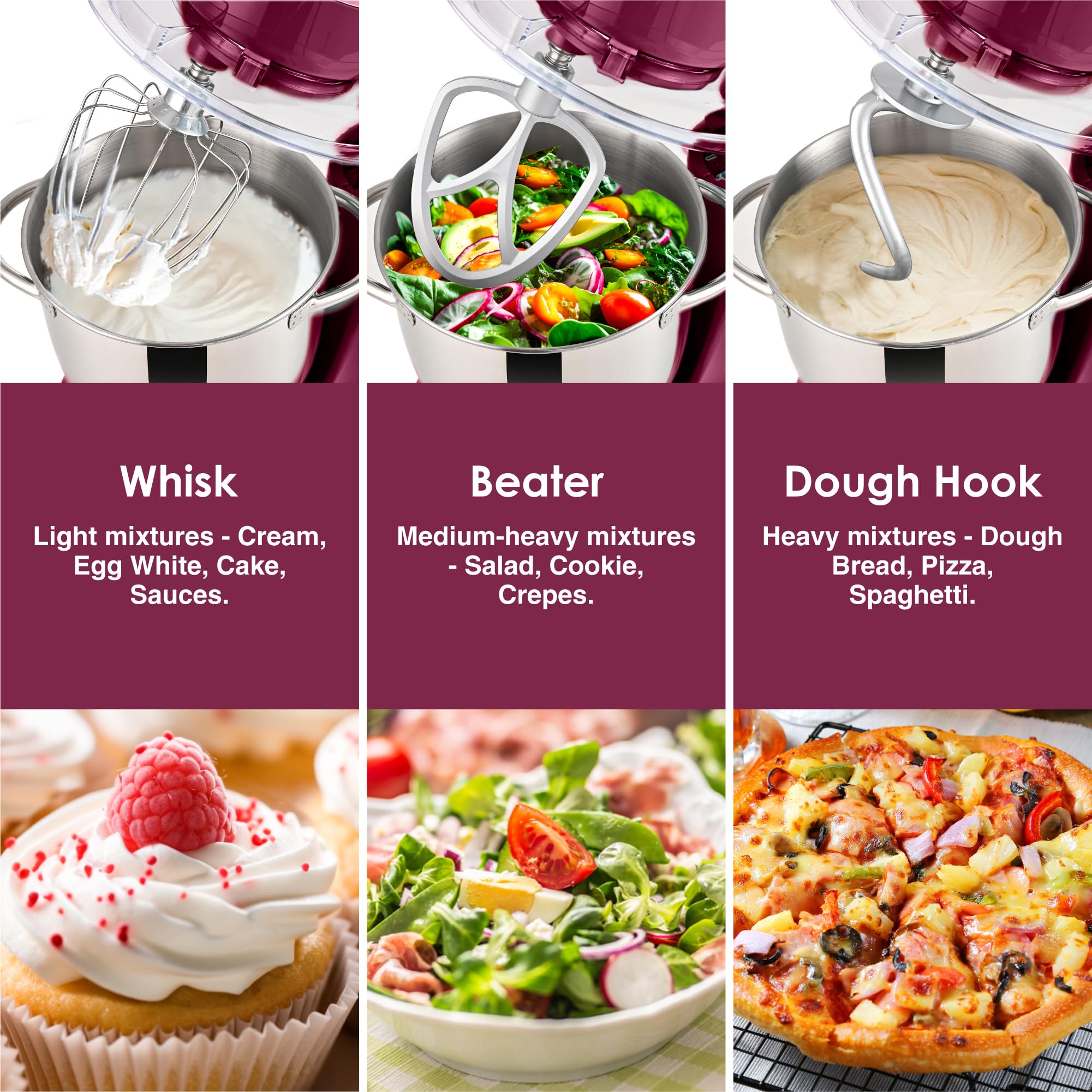 4.5QT Stand Mixer with 5QT Bowl - 10 Speed Electric Food Mixer for Baking & Cooking (Purplish Red)