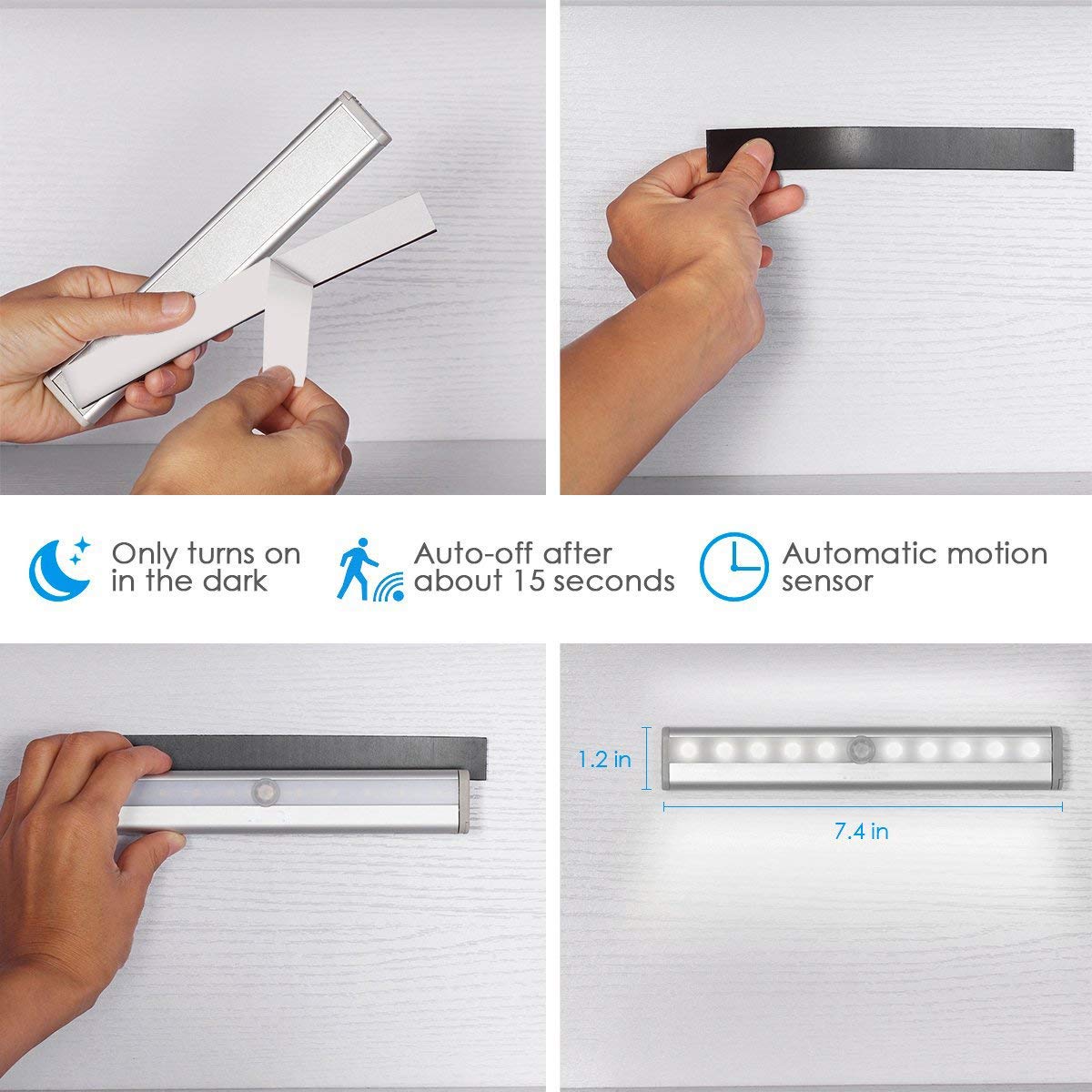AMIR Upgraded Motion Sensor LED Lights - 6 Pack Battery Powered Wireless Closet Lights, Under Cabinet Lighting, Stair Lights with Stick-On Design for Hallway, Bedroom, Kitchen - Perfect for Night Safety & Home Decor (White)