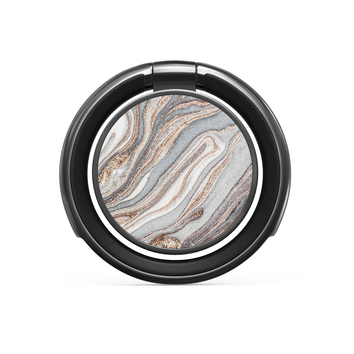 BURGA 360°旋转金属手机指环支架 - 时尚大理石纹灰金配色，兼容iPhone、iPad、三星Galaxy、华为、Google Pixel，适用于办公、追剧、自拍、游戏