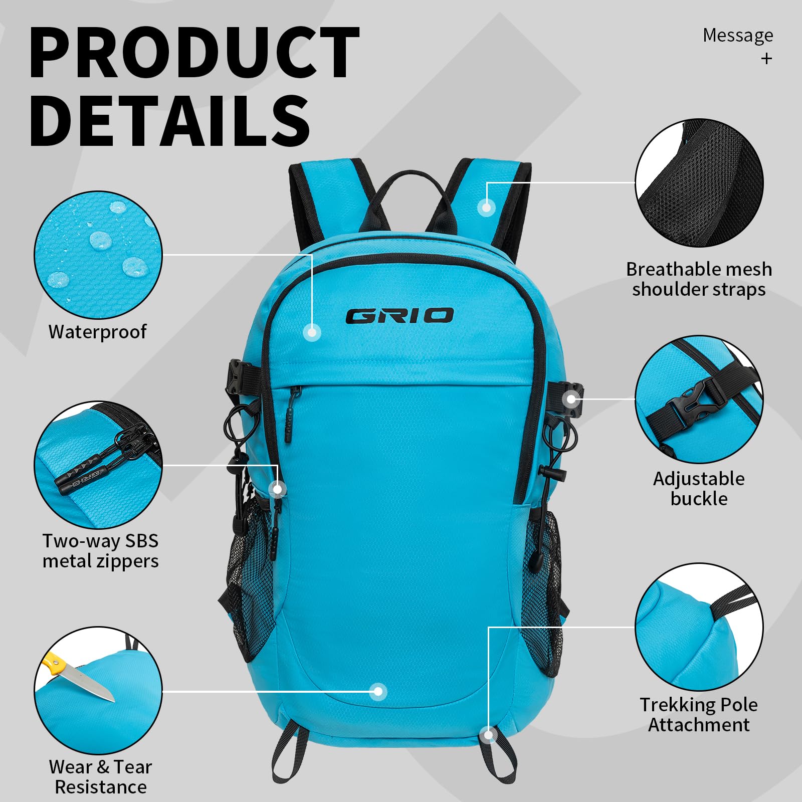 GRIO 40L Lightweight Hiking Backpack for Men & Women - Waterproof Travel Daypack for Outdoor Camping, Trekking, Mountaineering & Sports - Compact Foldable Backpack for Daily Use & Adventure Activities