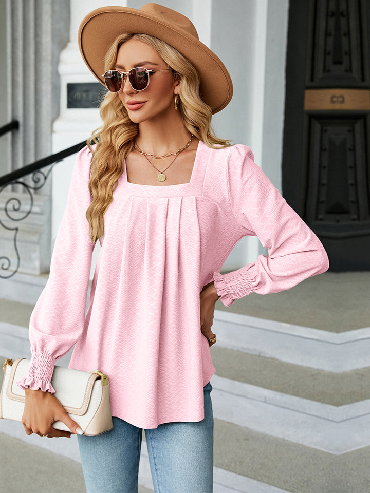 Square Neck Puff Sleeve Blouse for Women - Elegant Vintage Style Tops - Perfect for Office, Date Night & Special Occasions