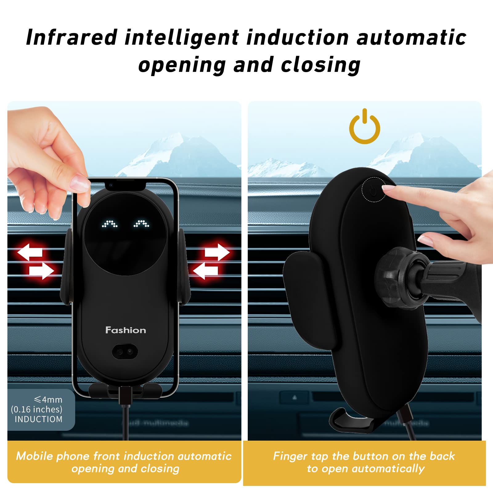 15W Qi Fast Wireless Car Charger Mount - Auto-Clamping Phone Holder for iPhone 13/12/11/XS/XR/8 & Samsung S22/S21/S20/Note 20 - Air Vent Phone Mount with Fast Charging (Black) | Perfect for Commuting & Road Trips