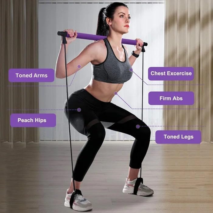 Pilates Bar Kit with Resistance Bands - Full Body Workout Equipment for Sculpting, Yoga, Squats & Stretch Fusion | Home Gym & Studio Fitness Accessory