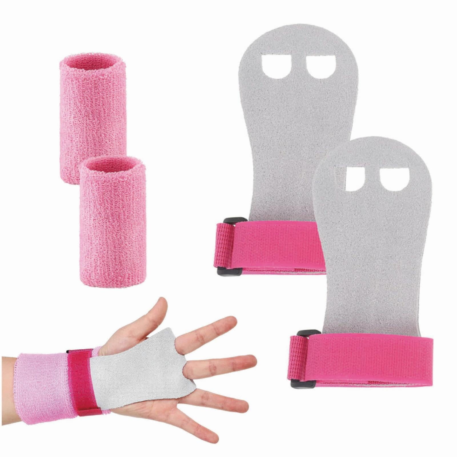 MDYBF Girls Gymnastics Grips - Set of 2 Pink Hand Grips with Wristbands for Youth Gymnastics Training, Practice & Competition - Perfect for Bars, Rings & Uneven Bars Practice