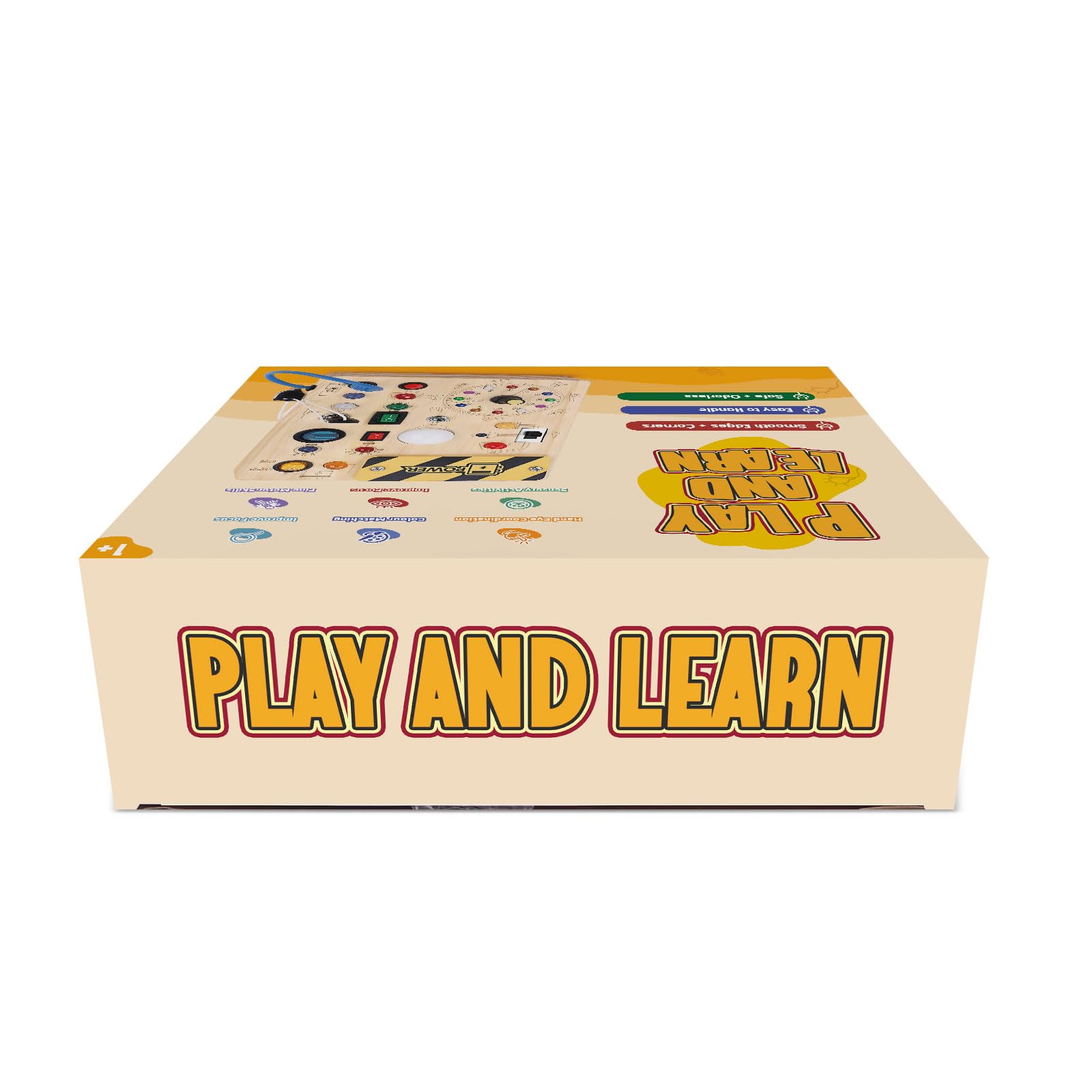 Montessori Busy Board for Toddlers 1-3 Years - Wooden Sensory Travel Toy, Educational Learning Activity Board - Perfect Gift for 1+ Year Old Boys & Girls (Busy Board Plus V2, Medium, Yellow) - Ideal for Airplane Travel, Car Rides & Home Playtime