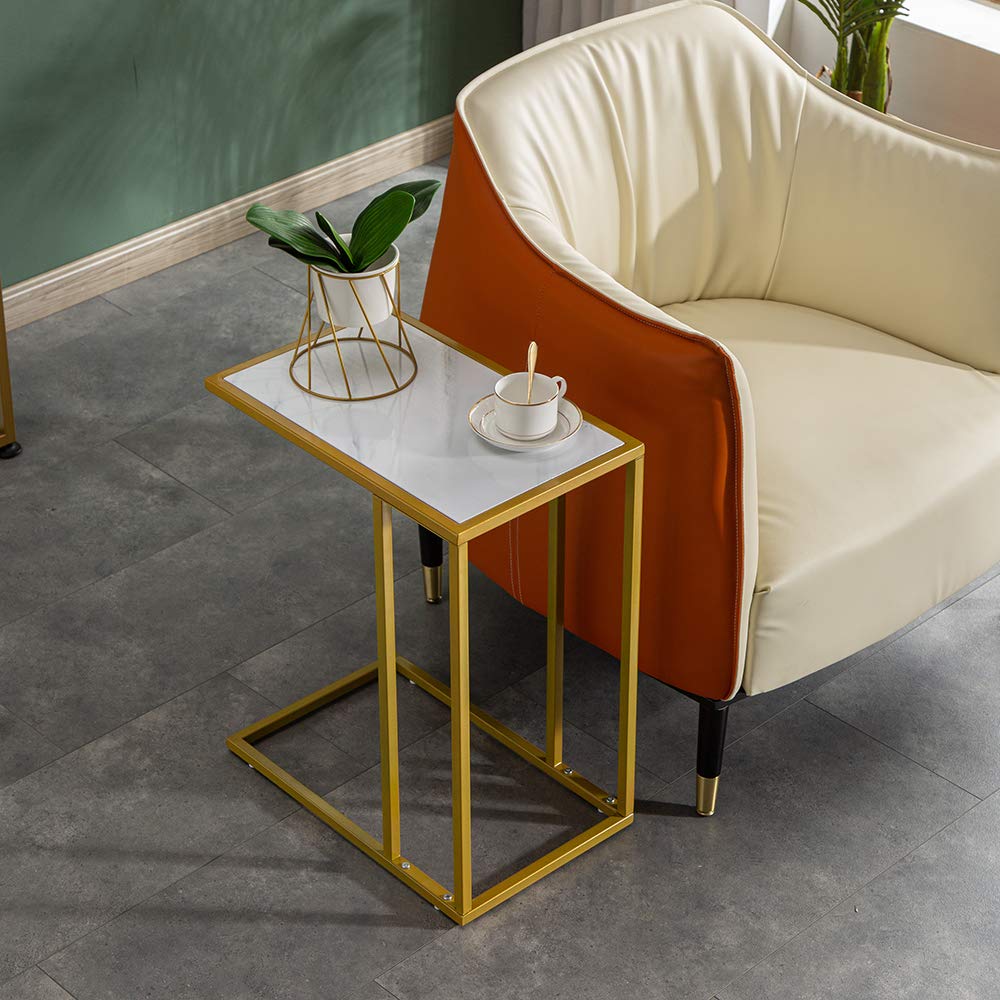 C-Shaped Side Sofa Snack Table - Modern Coffee End Table with Storage Shelf for Living Room, Bedroom & Office - Perfect for Holding Drinks, Books & Remote Controls While Relaxing on Couch