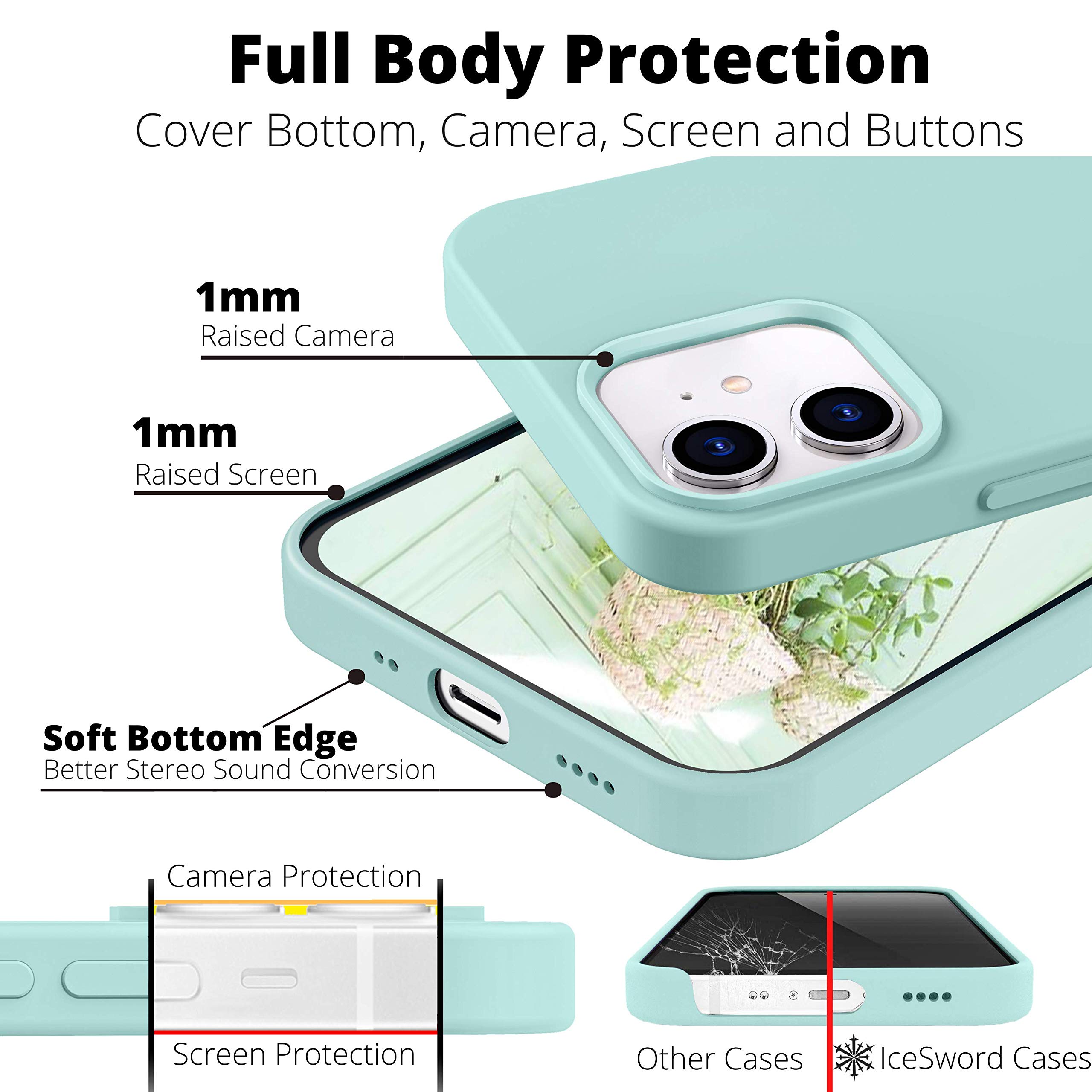 IceSword iPhone 13 Mini Case Mint Green - Slim Shockproof Silicone Cover with Soft Anti-Scratch Microfiber Lining | Protective Phone Case for 5.4 Inch iPhone 13 Mini | Perfect for Everyday Use, Travel & Outdoor Activities