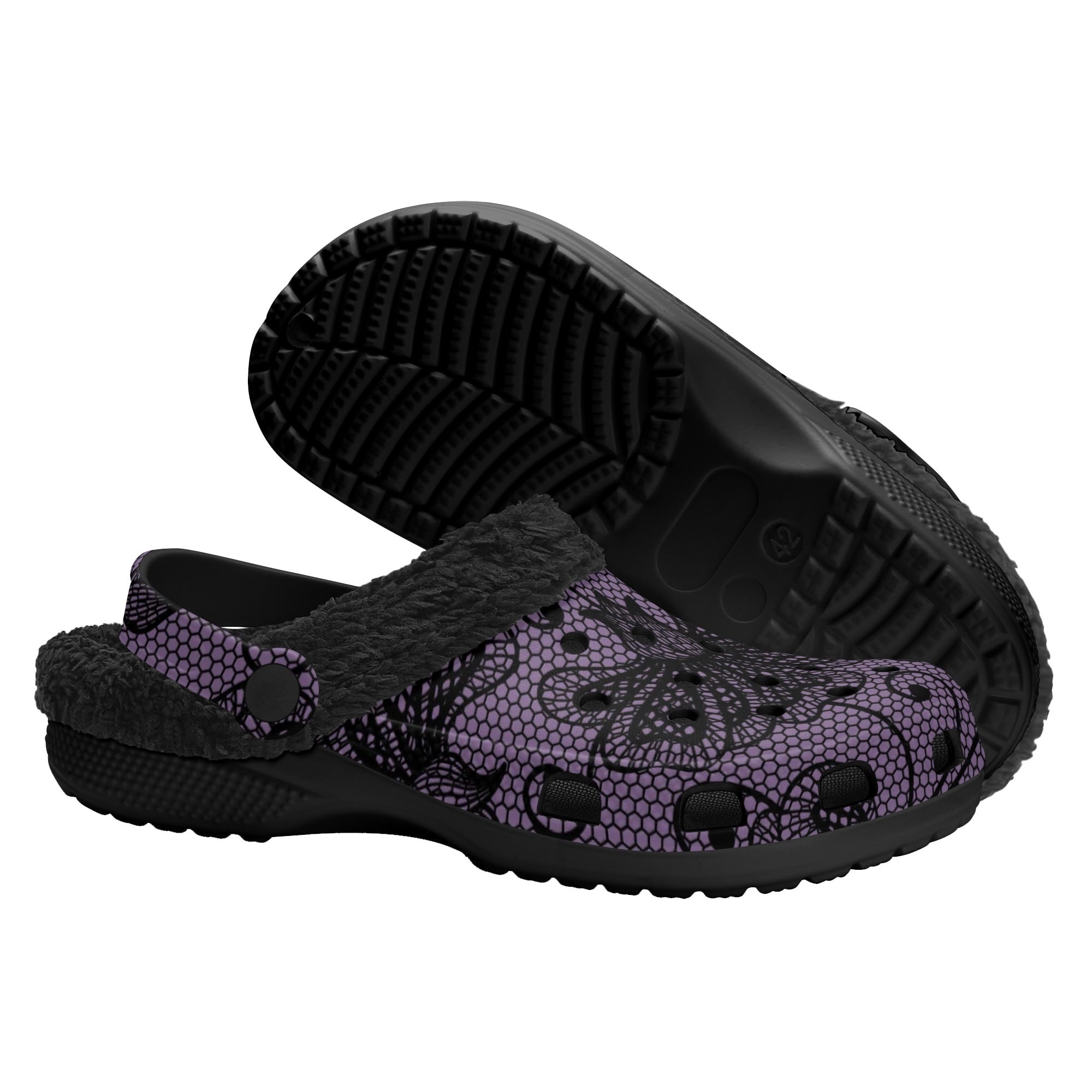 Cozy Lacy Purple Fleece Slippers for Women - Soft Indoor House Shoes with Elegant Design - Perfect for Winter, Lounge & Home Comfort