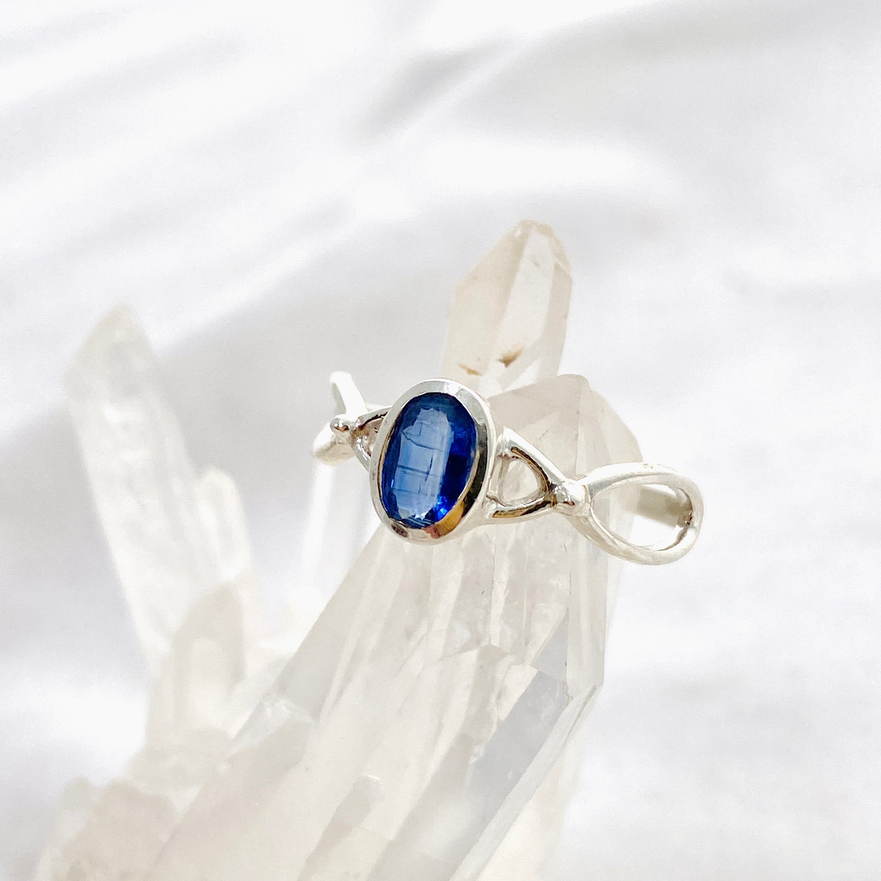 Blue Kyanite Oval Faceted Ring Size 8.5 - Sterling Silver Jewelry for Women, Handmade Gemstone Ring, Unique Spiritual Healing Crystal Ring for Meditation & Energy Work