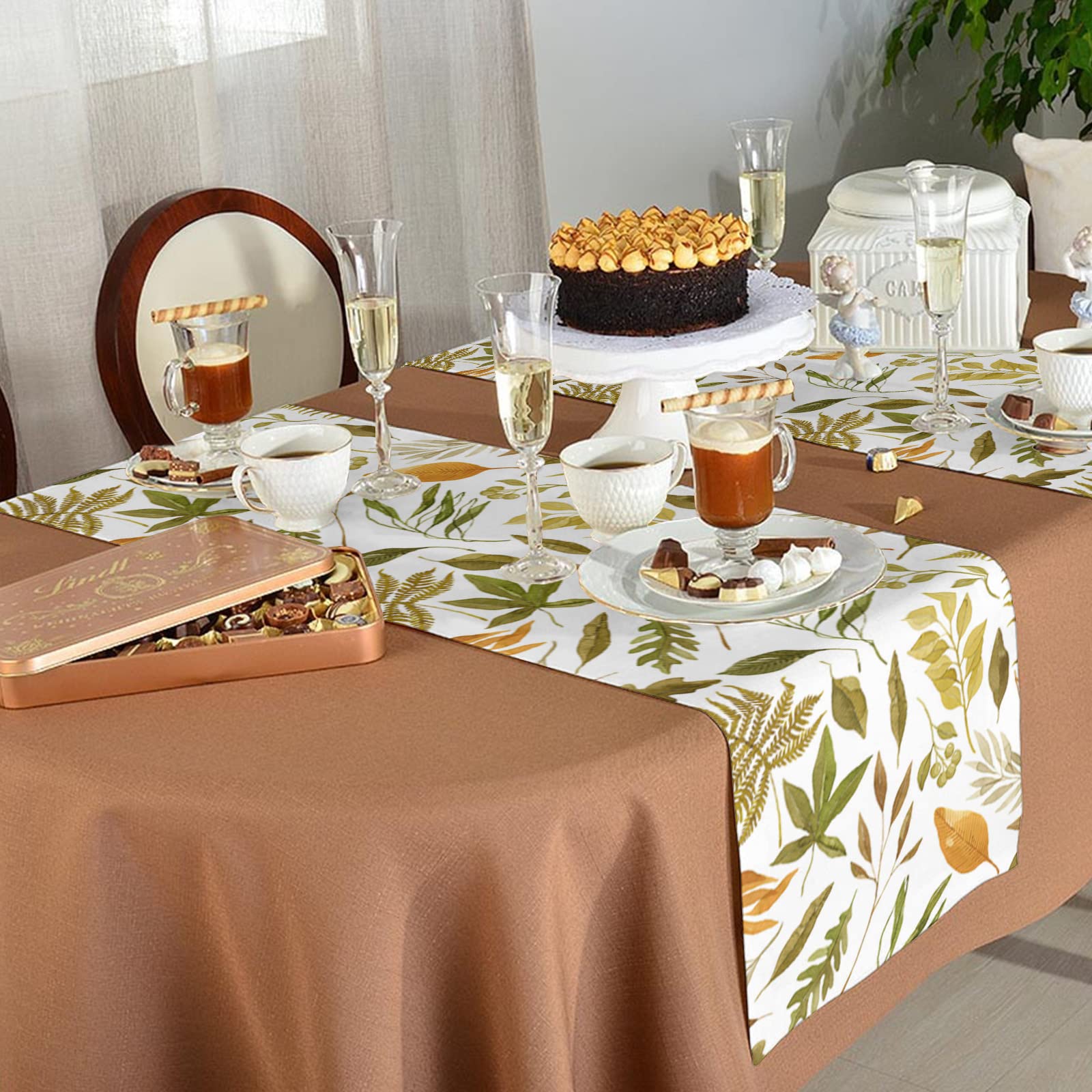 72 Inch Cotton Linen Table Runner - Fall Leaf Pattern Kitchen & Dining Table Decor, Rustic Farmhouse Style for Autumn Weddings, Banquets & Coffee Tables | Perfect for Thanksgiving, Christmas & Seasonal Home Decor