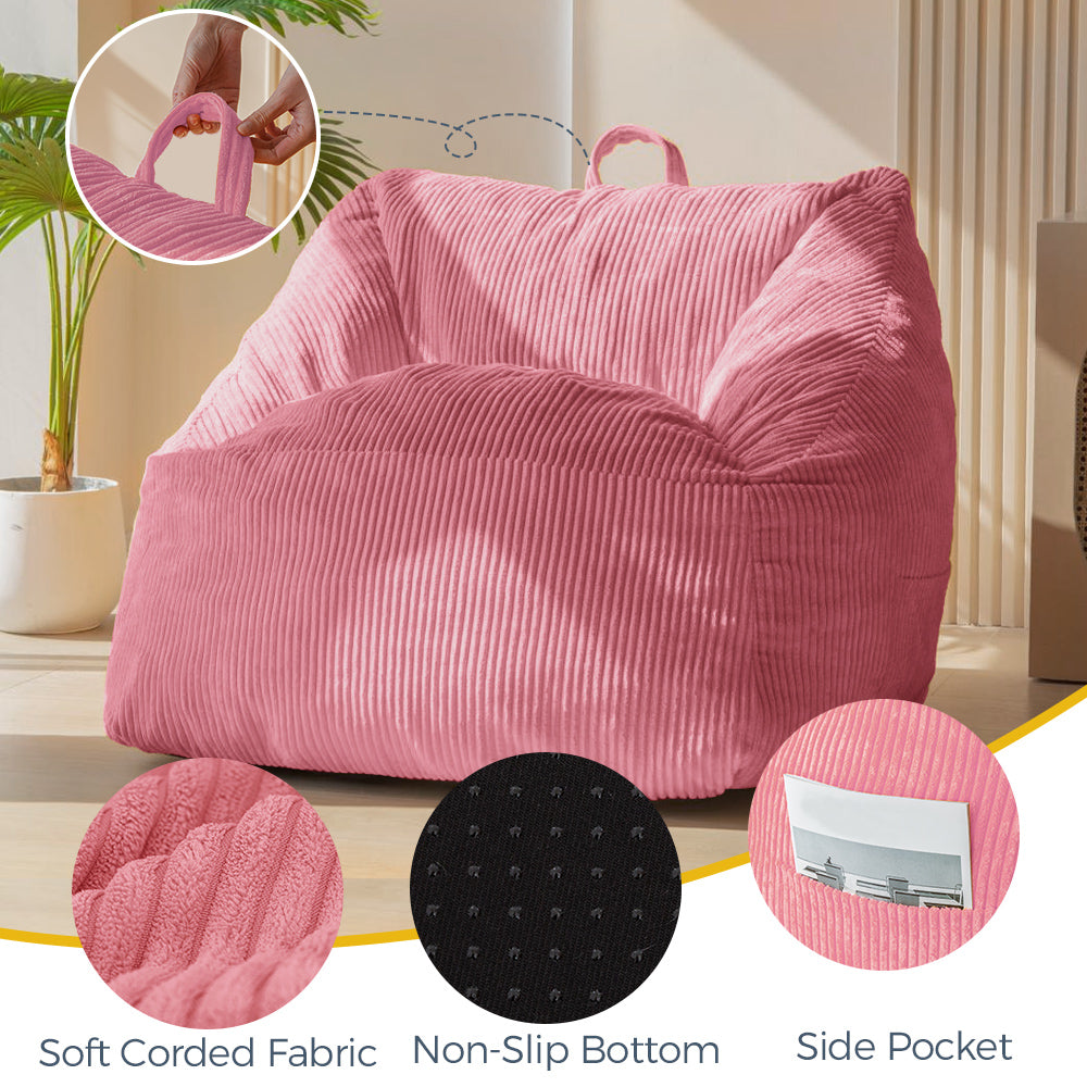 MAXYOYO Bean Bag Chair with Handle - Soft Floor Sofa for Teens, Living Room Accent Chair with Storage Pocket - Perfect for Gaming, Reading & Relaxing (Pink) - Ideal for Dorm Rooms, Bedrooms & Lounge Areas