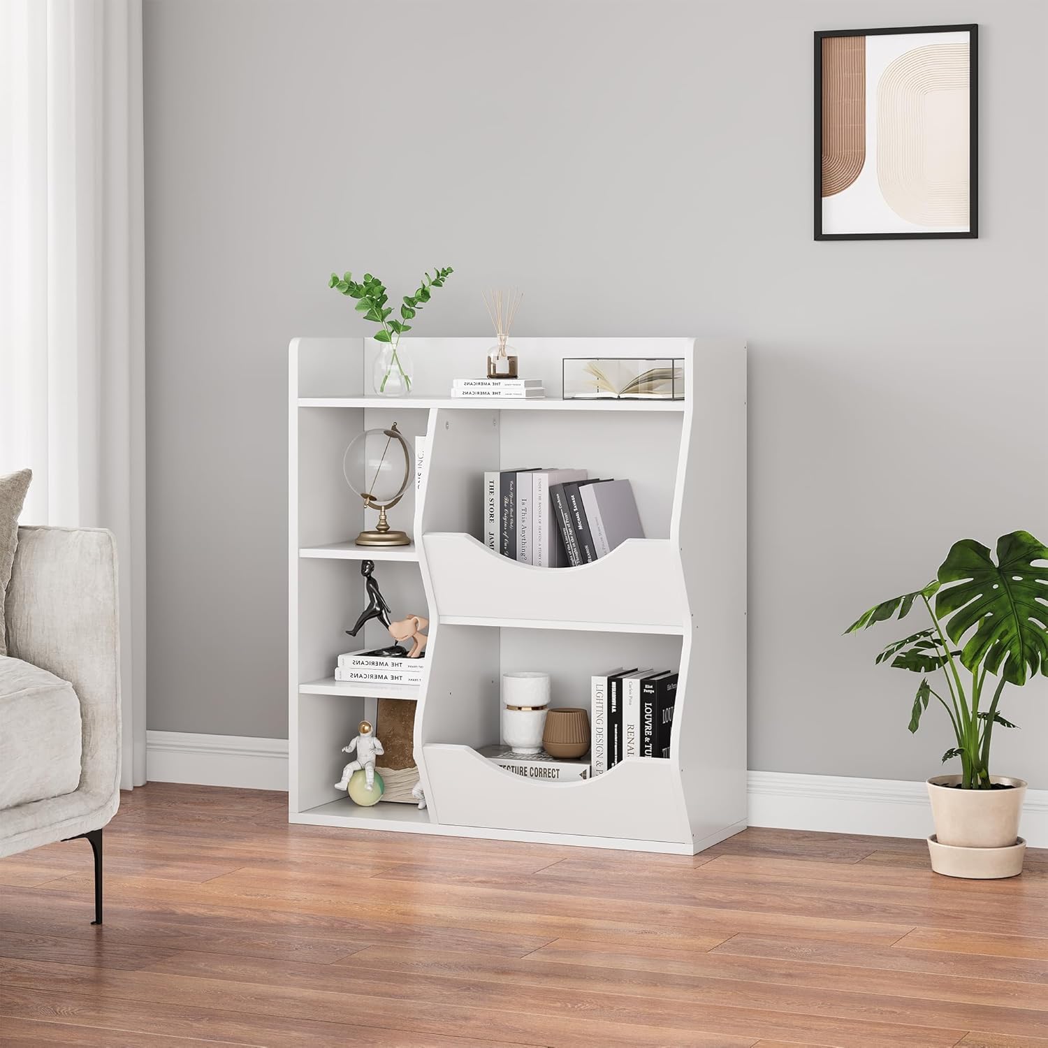 3-Tier Kids Toy Storage Organizer & Bookshelf - White Double-Sided 5-Compartment Shelf for Toys, Books - Perfect for Kids' Room, Bedroom, Living Room & Kindergarten - Organize Playrooms, Daycares & Homeschool Spaces