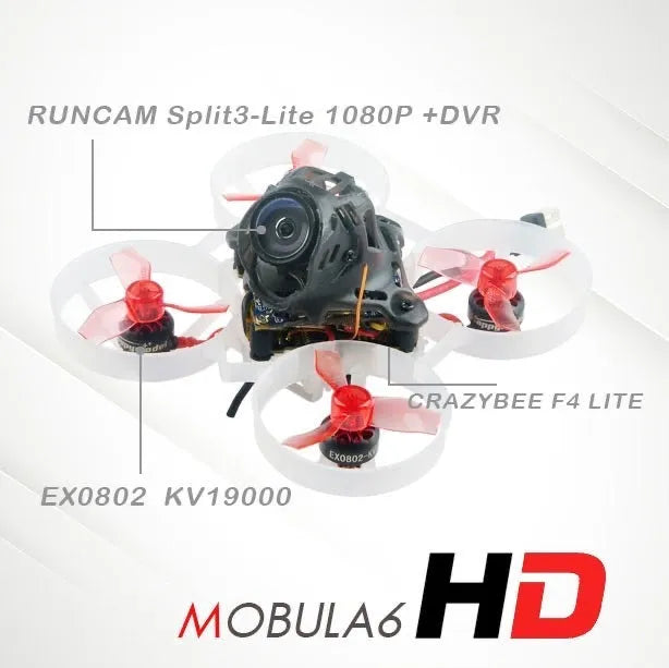 Happymodel Mobula6 HD 65mm FPV Racing Drone with Crazybee F4 Lite 1S Whoop & Runcam Split3 Lite 1080P HD Camera - BNF for Frsky D8 - Perfect for Indoor FPV Racing and Aerial Photography