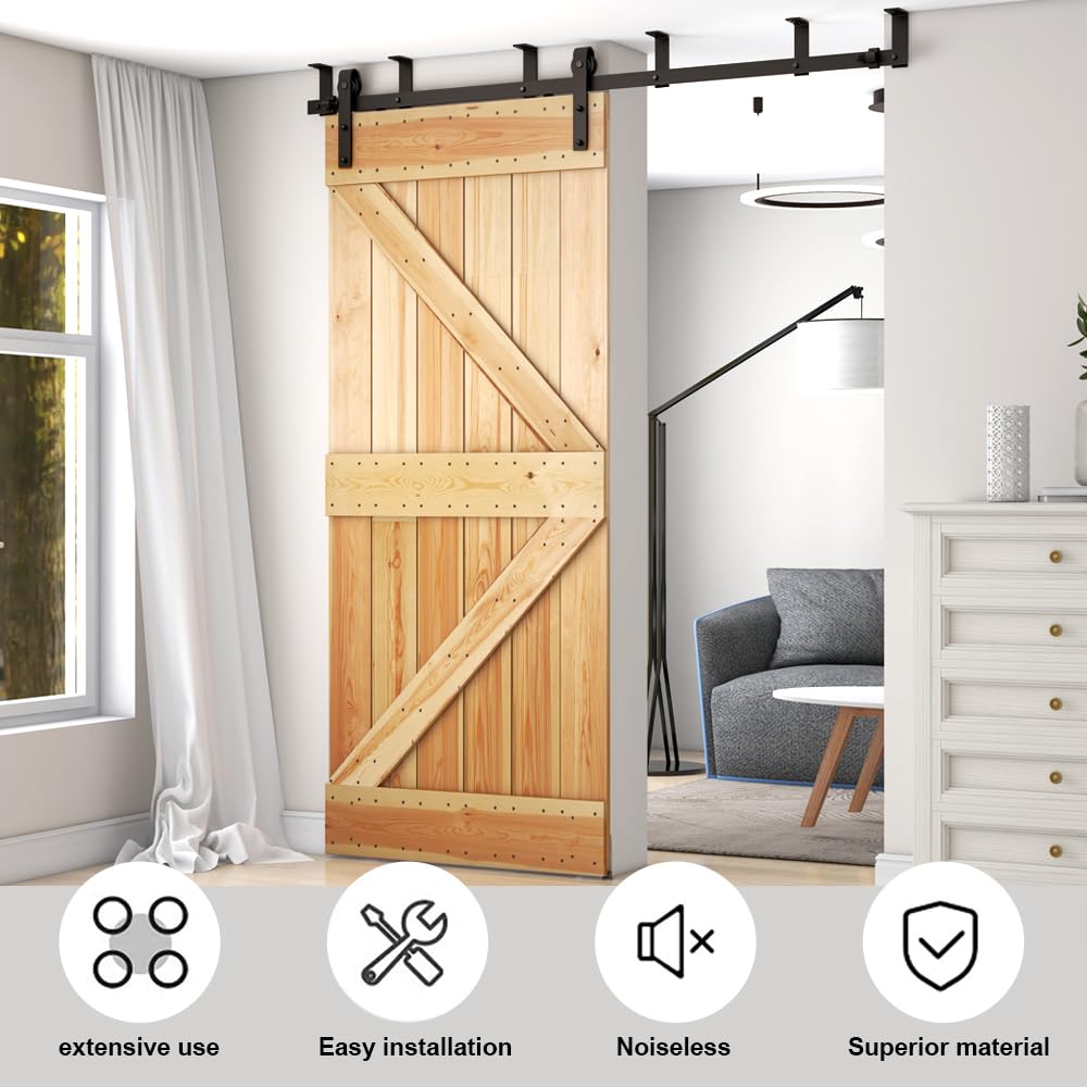 5FT Ceiling Mount Sliding Barn Door Hardware Kit - Heavy Duty Closet Rail System with Roller Brackets for Wooden Doors | Perfect for Bedroom, Closet & Loft Spaces