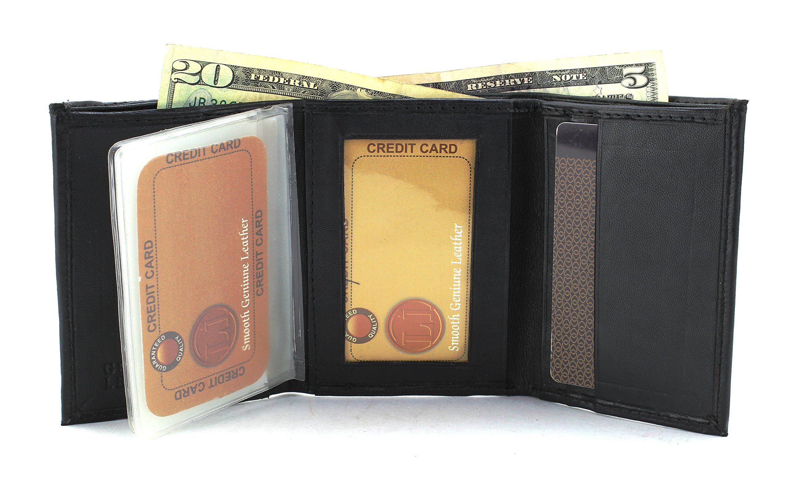 Bacci Genuine Leather Trifold Wallet for Men - RFID Blocking with ID Window, 4 Card Slots & Cash Compartments - Slim Minimalist Design for Everyday Carry (Black) - Perfect Gift for Dad, Husband, Boyfriend on Birthday, Anniversary