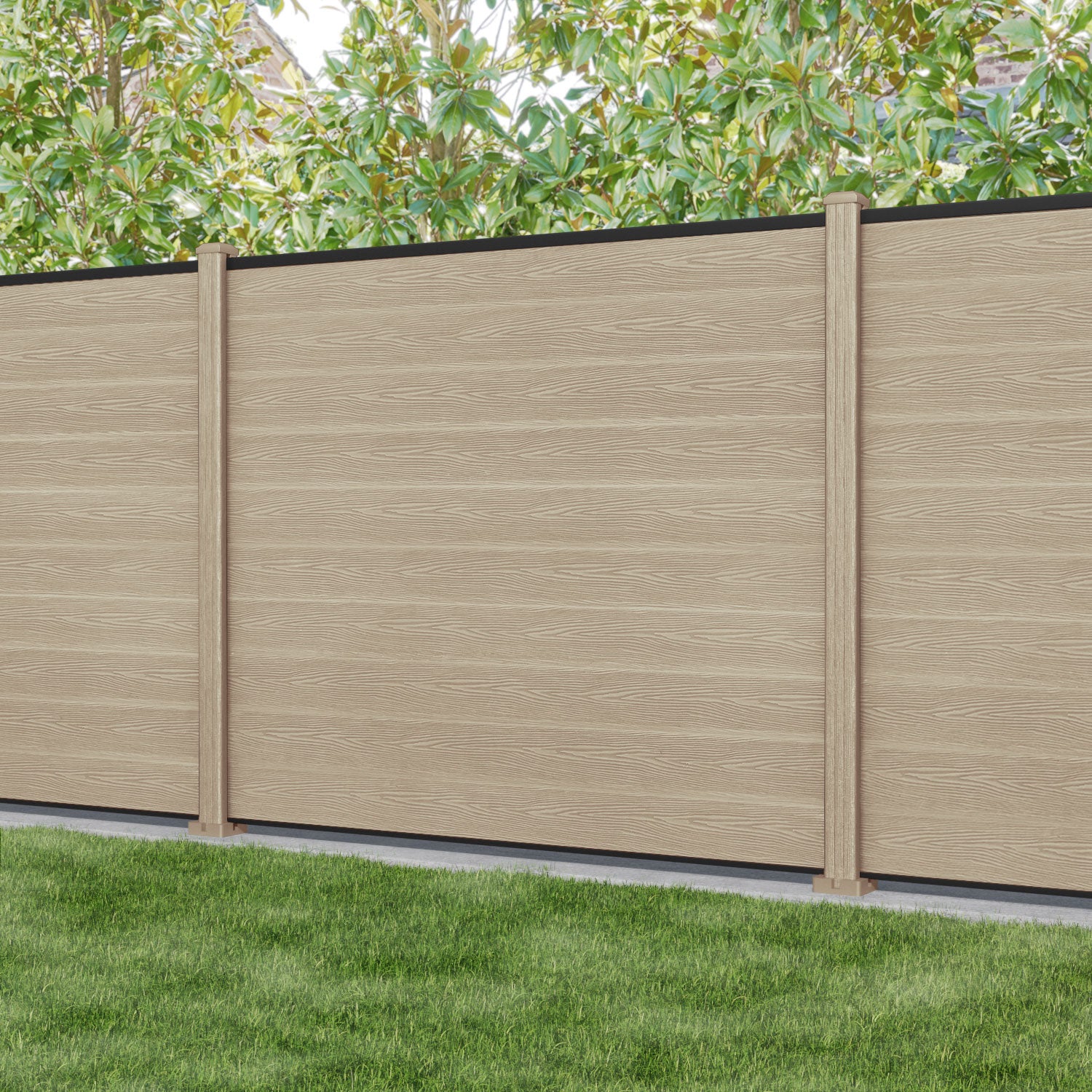 Classic Light Oak Fence Panel with Composite Posts - Durable Outdoor Privacy Fence for Backyard, Garden, and Pool Areas