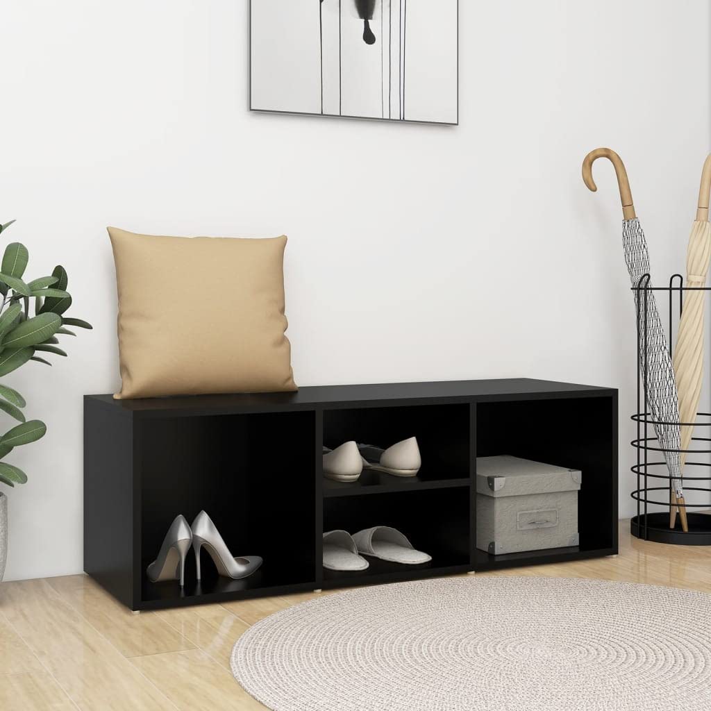 Modern 4-Tier Shoe Storage Bench Organizer with 4 Compartments - Entryway Shoe Cabinet for Hallway, Bedroom & Closet - Space-Saving Shoe Rack (Black, 41.3
