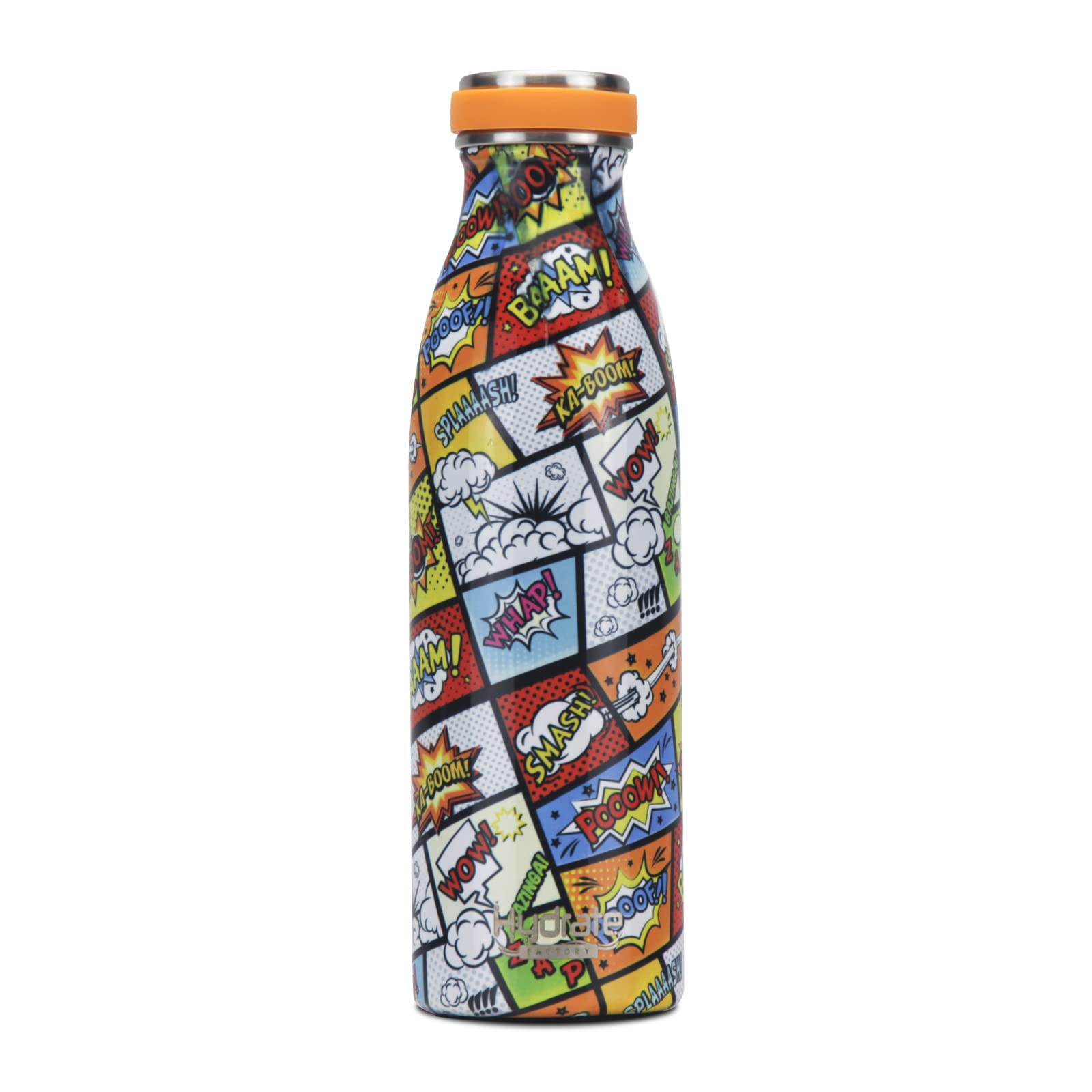 Hydrate Factory Stainless Steel Insulated Water Bottle with Comic Design - 24oz Leakproof Gym Bottle for Women & Girls - Perfect for Yoga, Fitness, Cycling, Outdoor, Office & School Use
