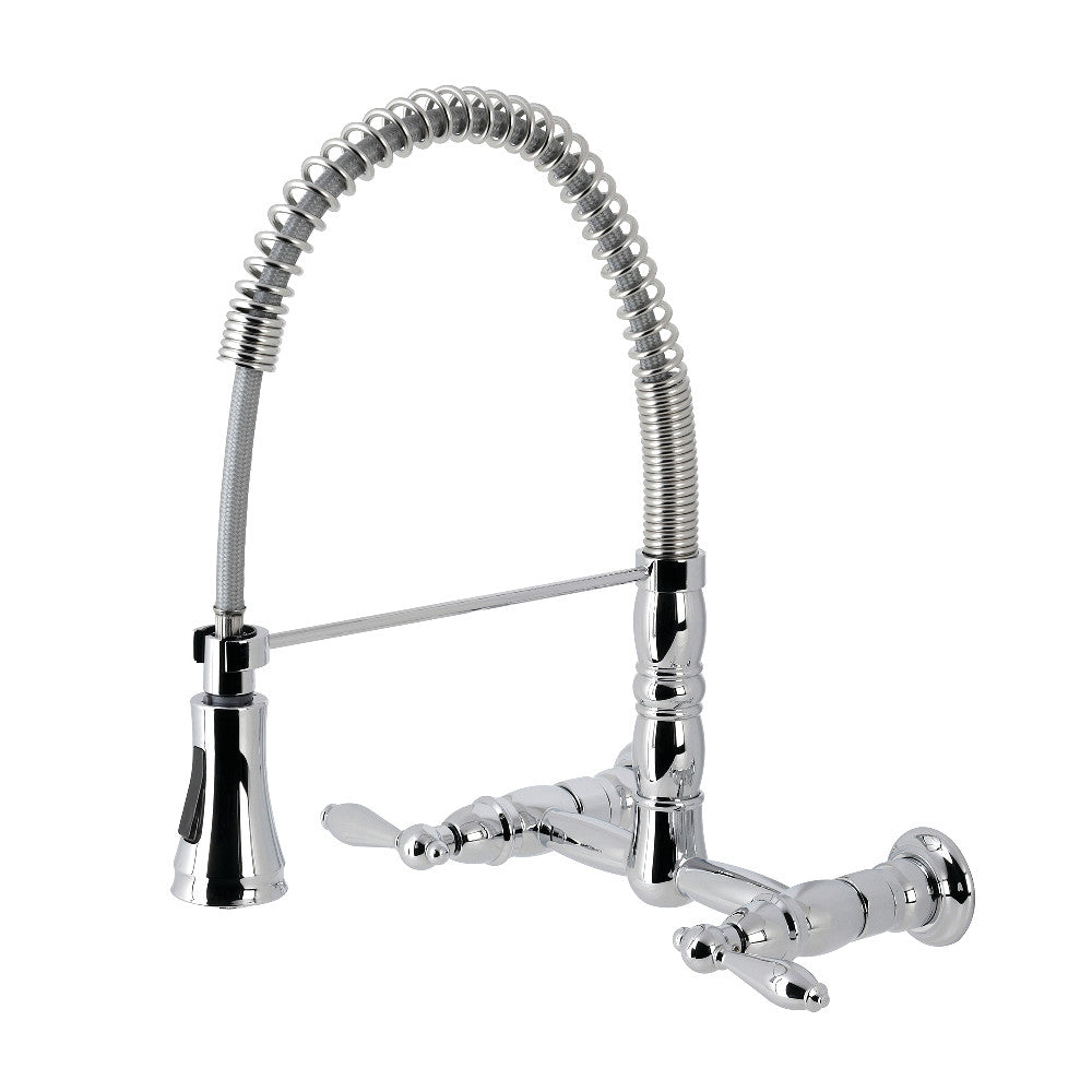 Gourmetier GS1246AL Heritage Two Handle Wall Mount Pull Down Sprayer Kitchen Faucet - Brushed Nickel Finish, High Arc Design for Modern Kitchens | Perfect for Washing Dishes, Filling Pots & Cleaning Countertops