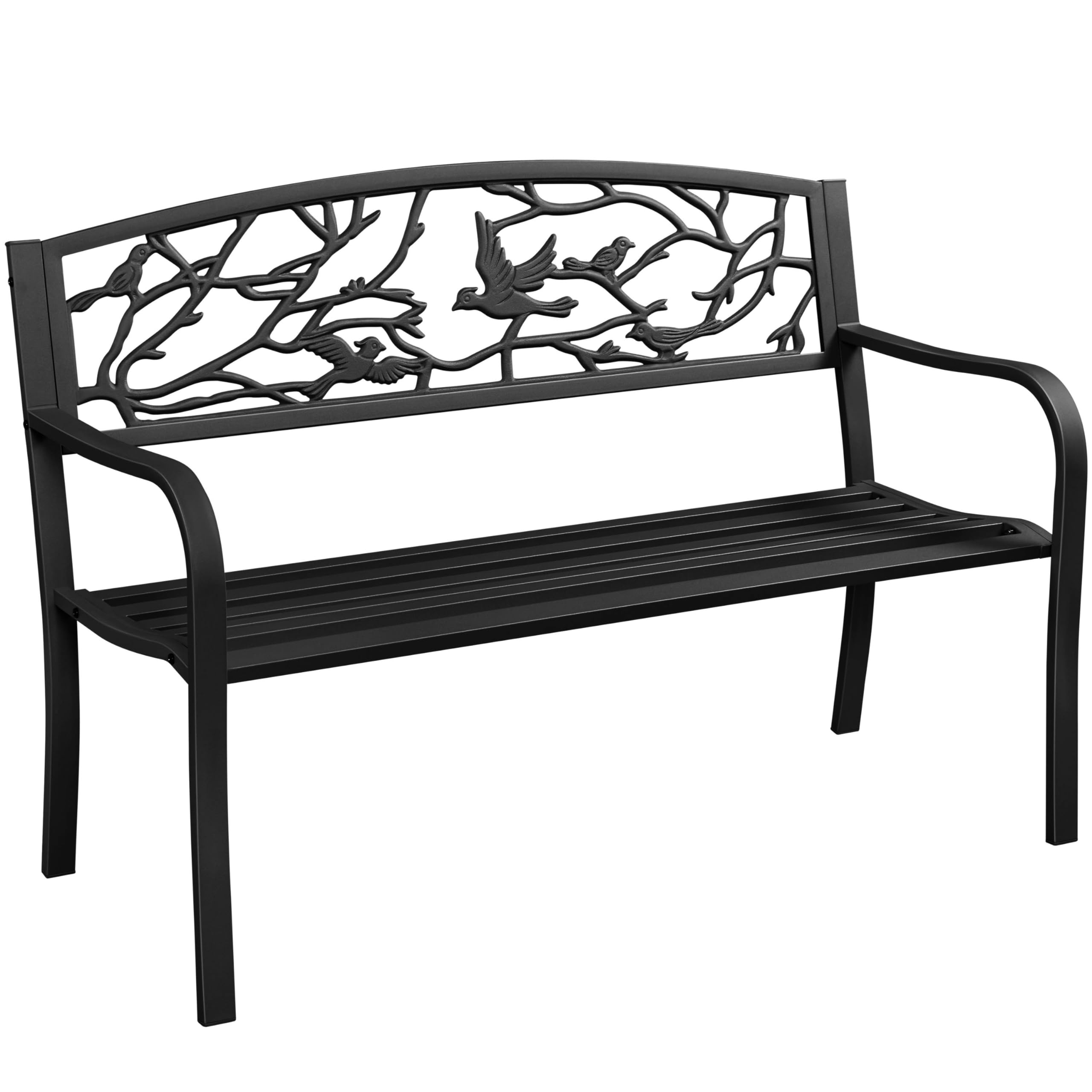 Yaheetech Vintage Black Outdoor Garden Bench - Antique Metal Patio Chair with Bird Pattern Backrest & Slatted Seat - Perfect for Yard, Porch, Park & Garden Decor