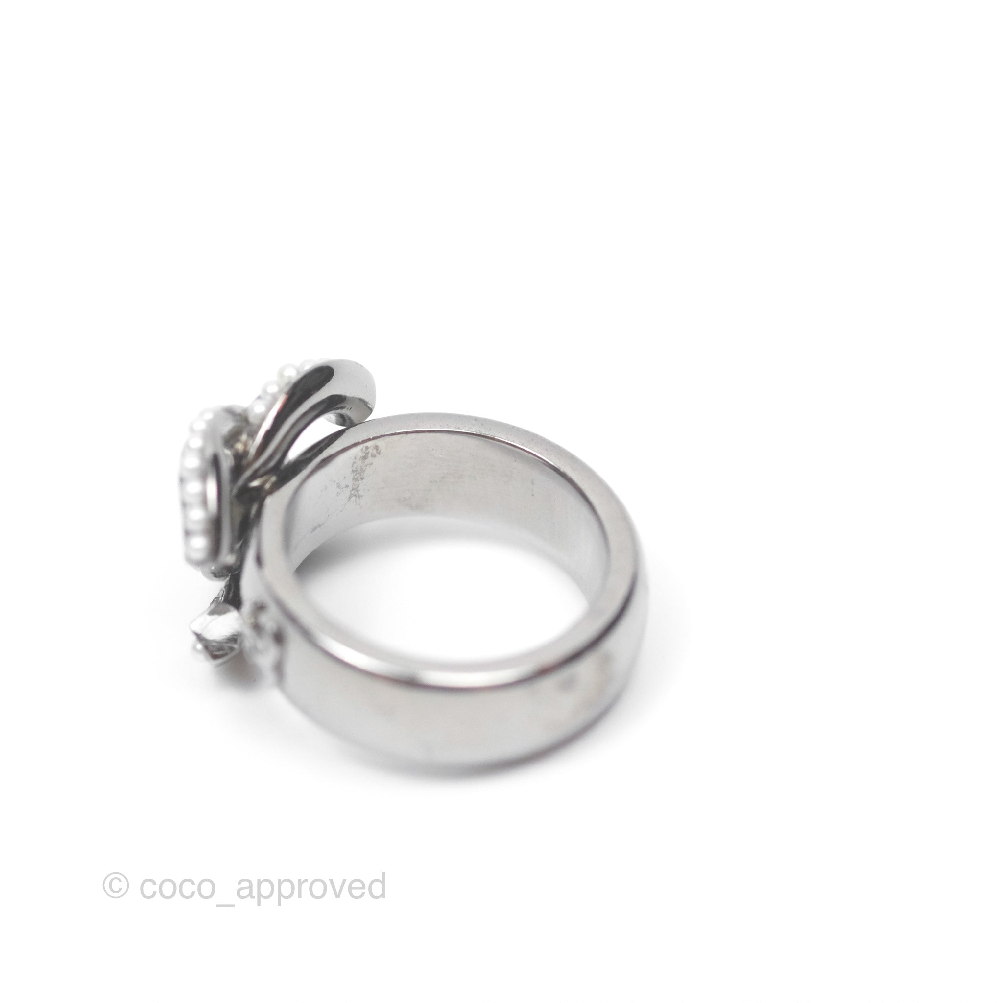 Chanel CC Ring Brushed Silver Tone 10A - Elegant Fashion Jewelry for Women | Perfect for Parties, Weddings & Date Nights