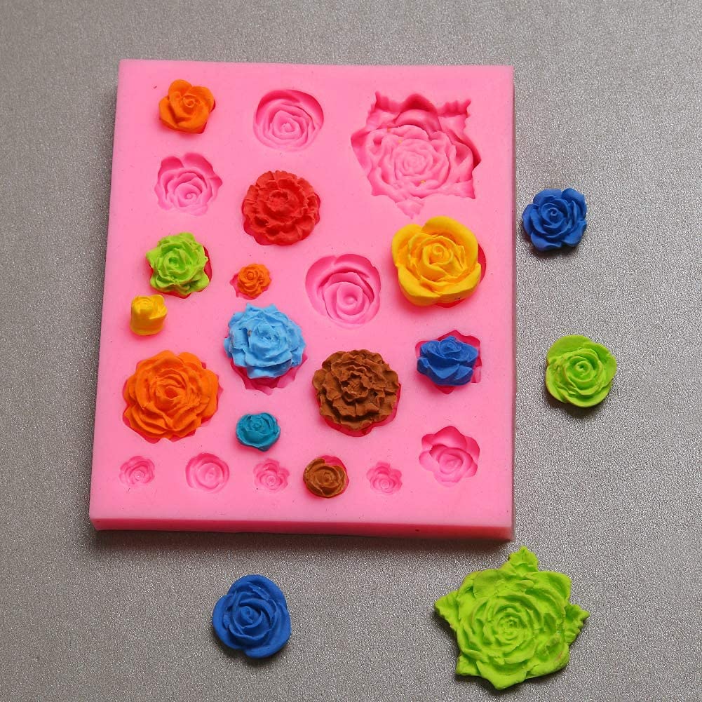21-Cavity Silicone Rose Flower Fondant Mold - Cake Cupcake Decorating Tool for Chocolate, Candy Making, Pastry & Candle DIY - Perfect for Wedding, Birthday & Party Dessert Decorations