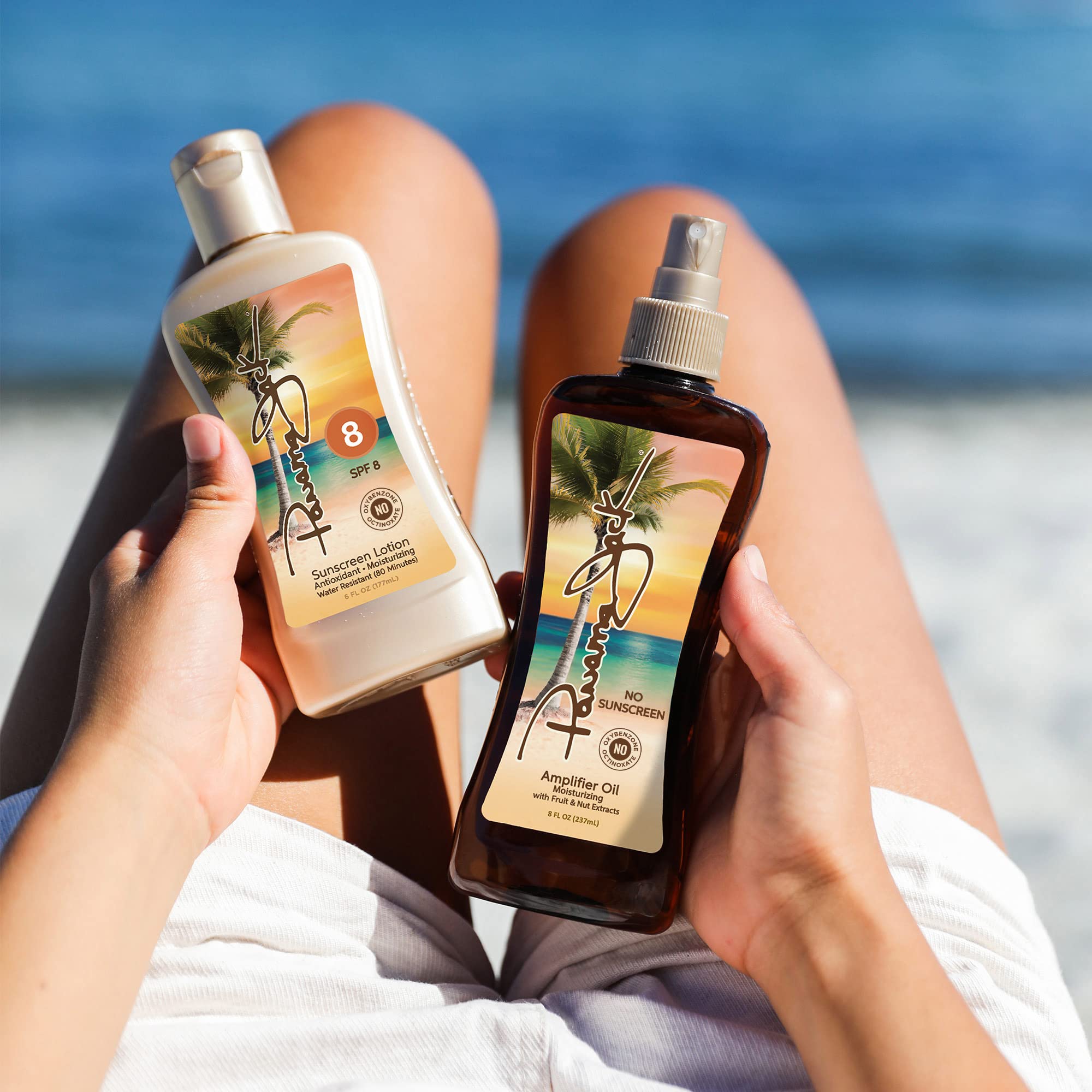 Panama Jack Amplifier Suntan Oil - 0 SPF, Lightweight Formula with Exotic Oils, Fruit & Nut Extracts, Tropical Scent, 8 Fl Oz (12 Pack) | Perfect for Beach, Pool & Summer Tanning