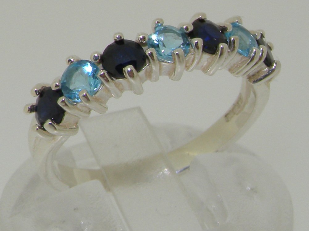 10K White Gold Genuine Blue Topaz & Sapphire Women's Eternity Ring - Elegant Wedding Band, Anniversary Gift for Her, Perfect for Bridal Jewelry and Special Occasions