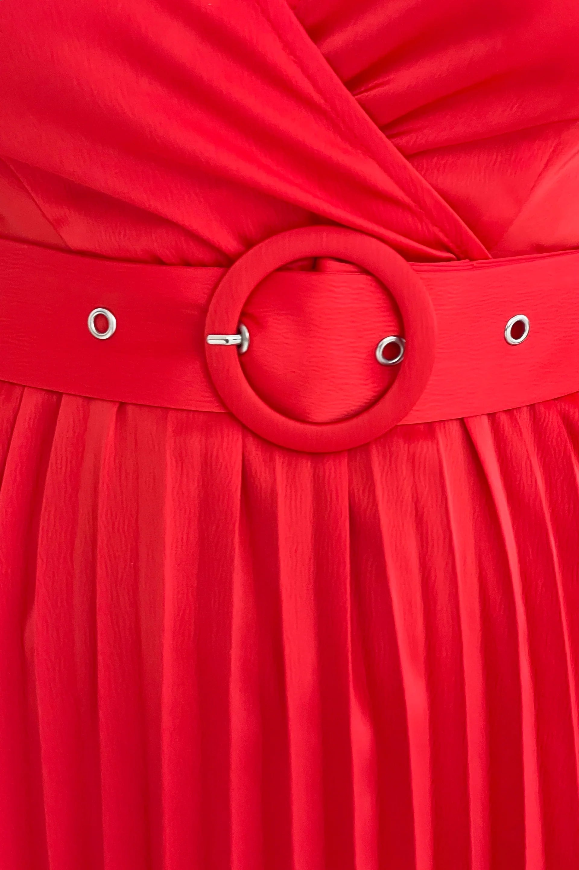 Brooklyn Asymmetric Pleated Midi Dress for Women - Flowy Red Party Dress with Side Slit, Perfect for Cocktail Parties, Date Nights & Special Occasions